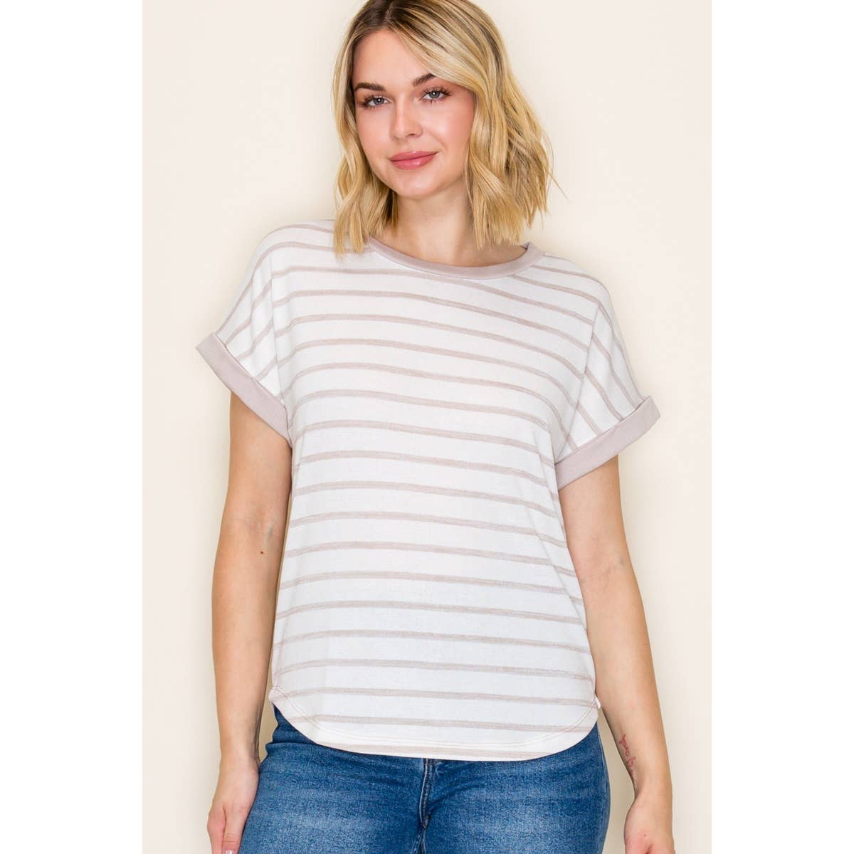 SHORT SLEEVE STRIPED TOP