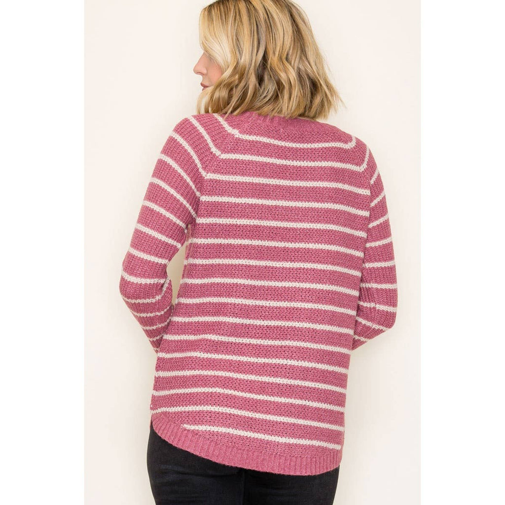 MINI WAFFLE STRIPED PULLOVER SWEATER