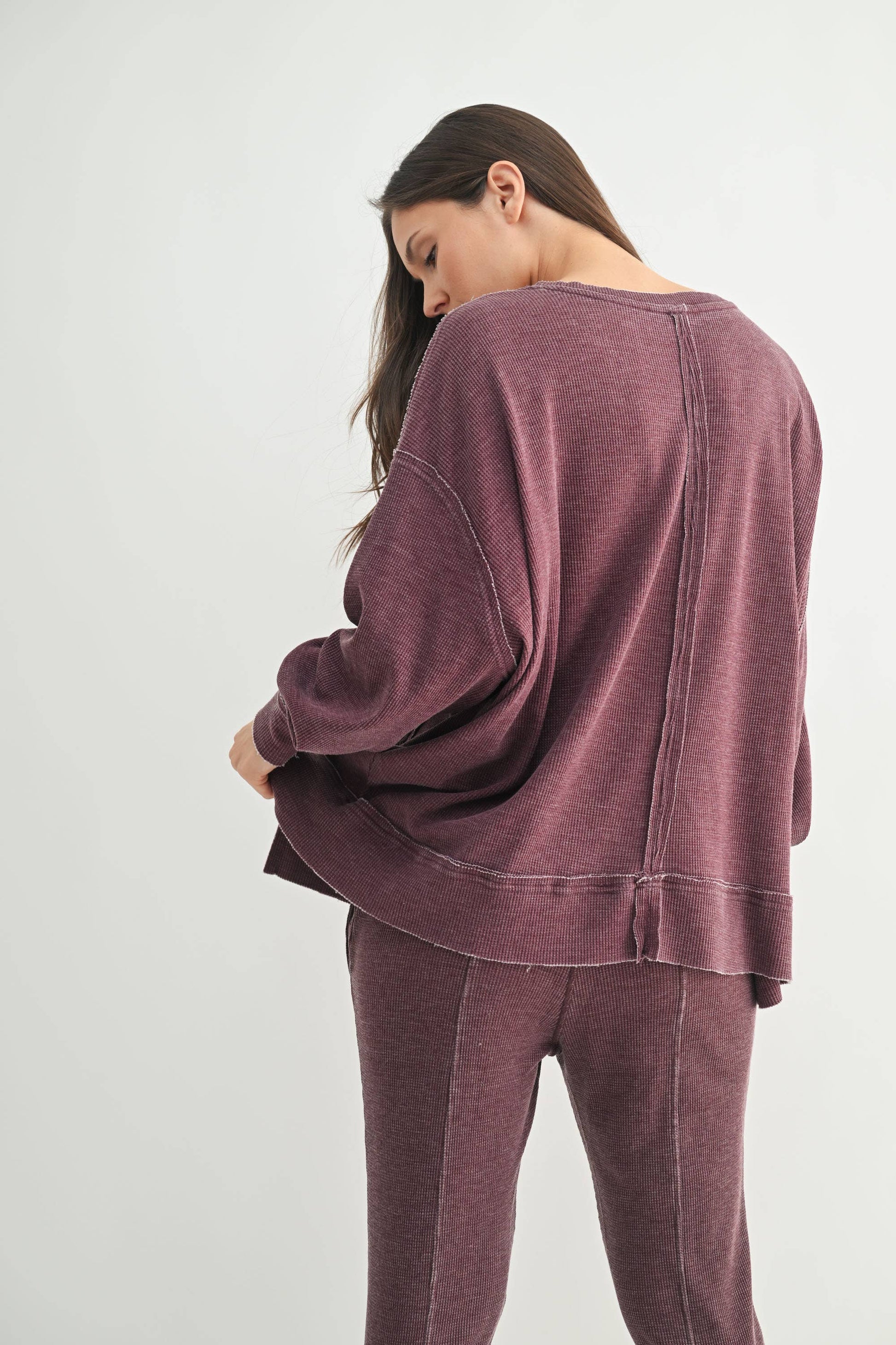 Cotton Blend Waffle Knit Oversized Long Sleeve