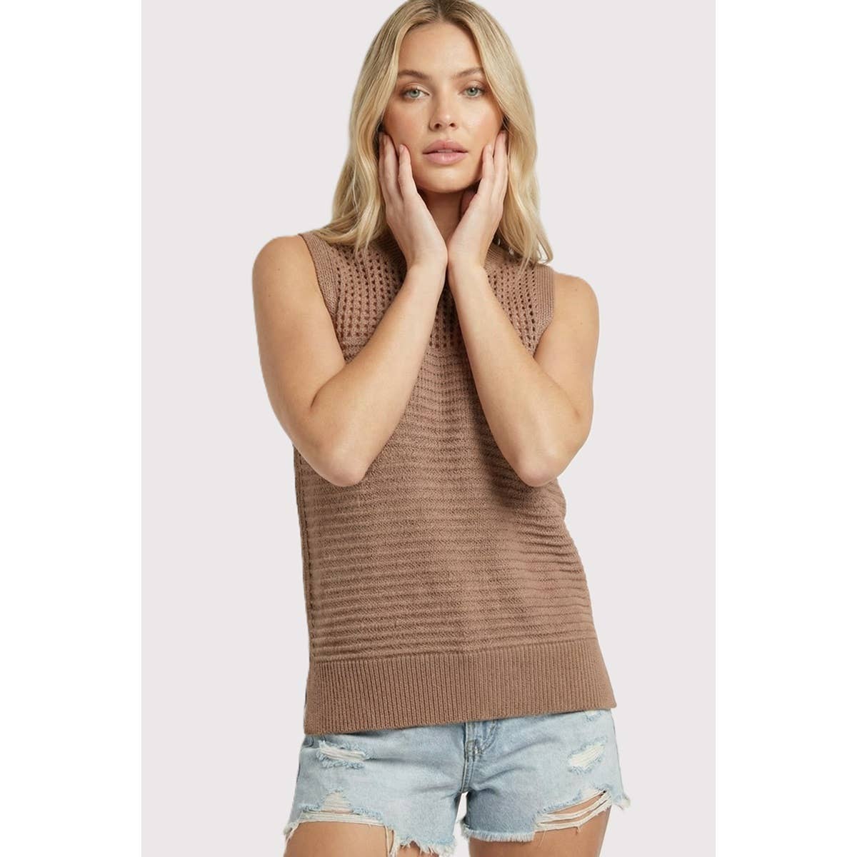 Open Weave Sleeveless Sweater Top