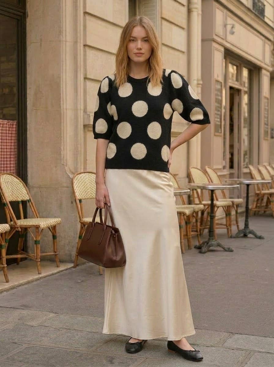 Polka Dot Short Sleeve Sweater