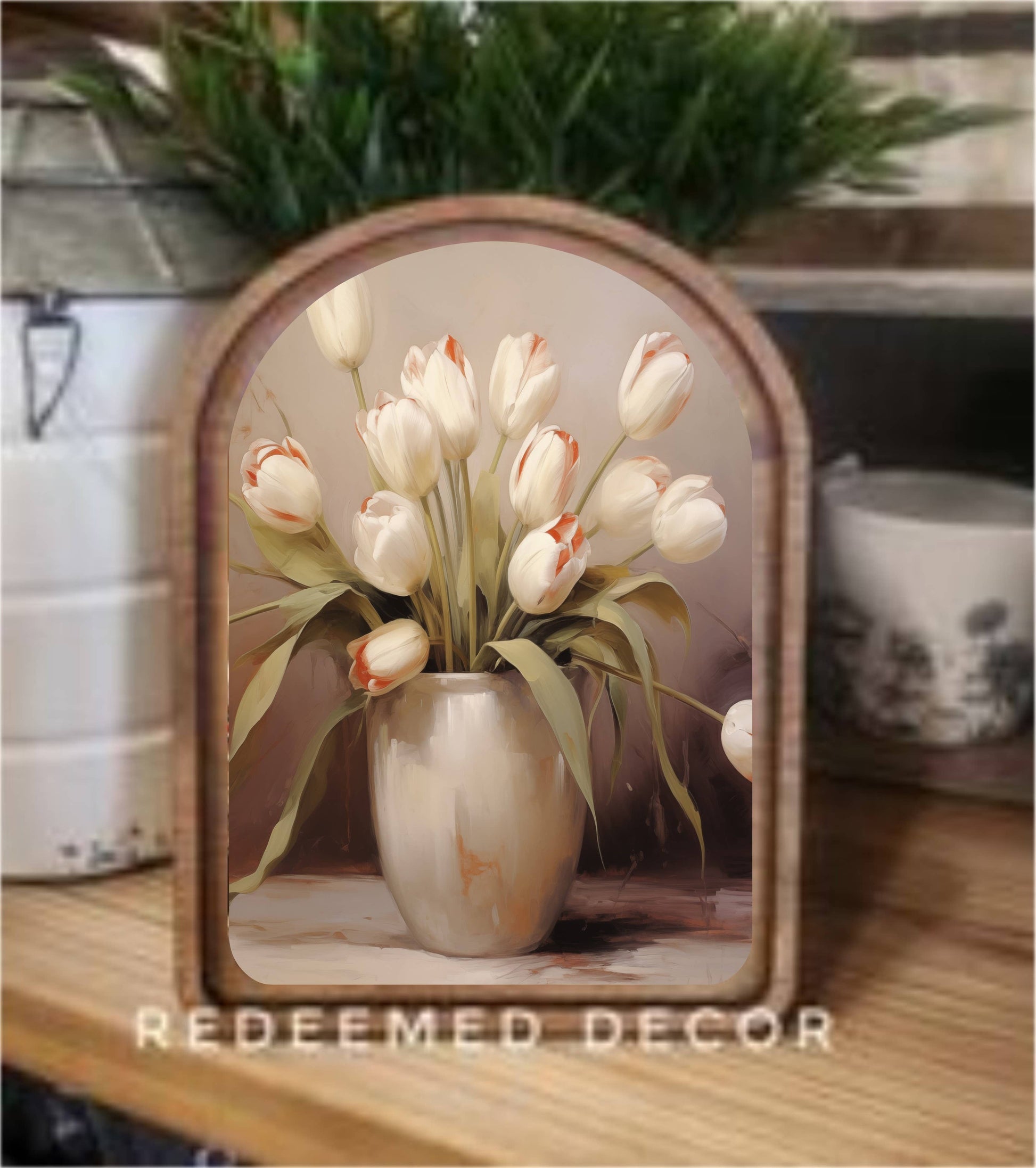 Arch Top Tulips Framed Art 6x8"