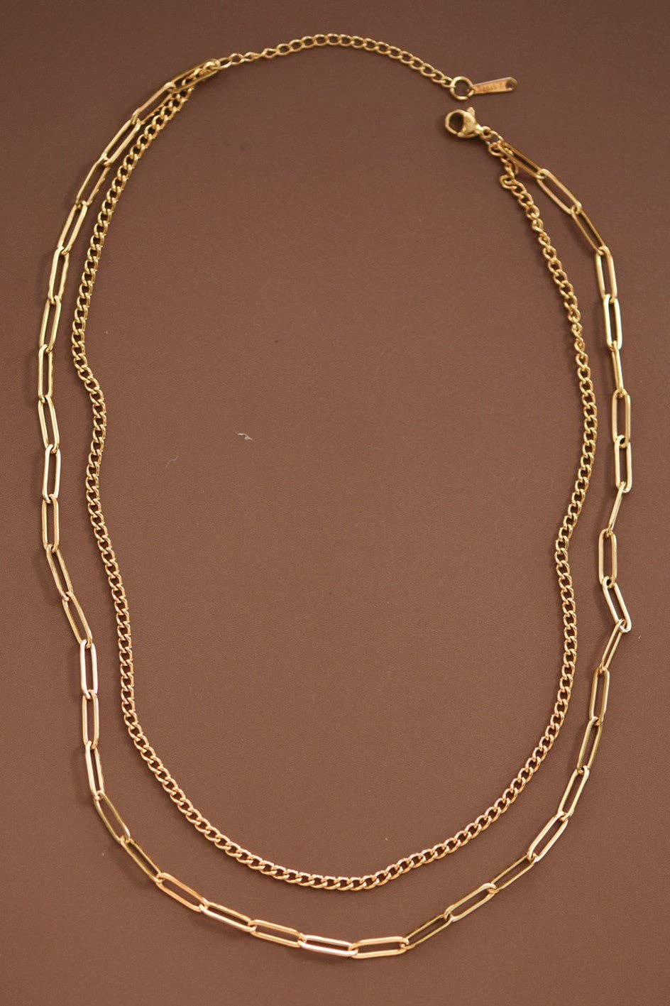 18K Gold Plated Waterproof Stainless Steel Paperclip Layered Necklace