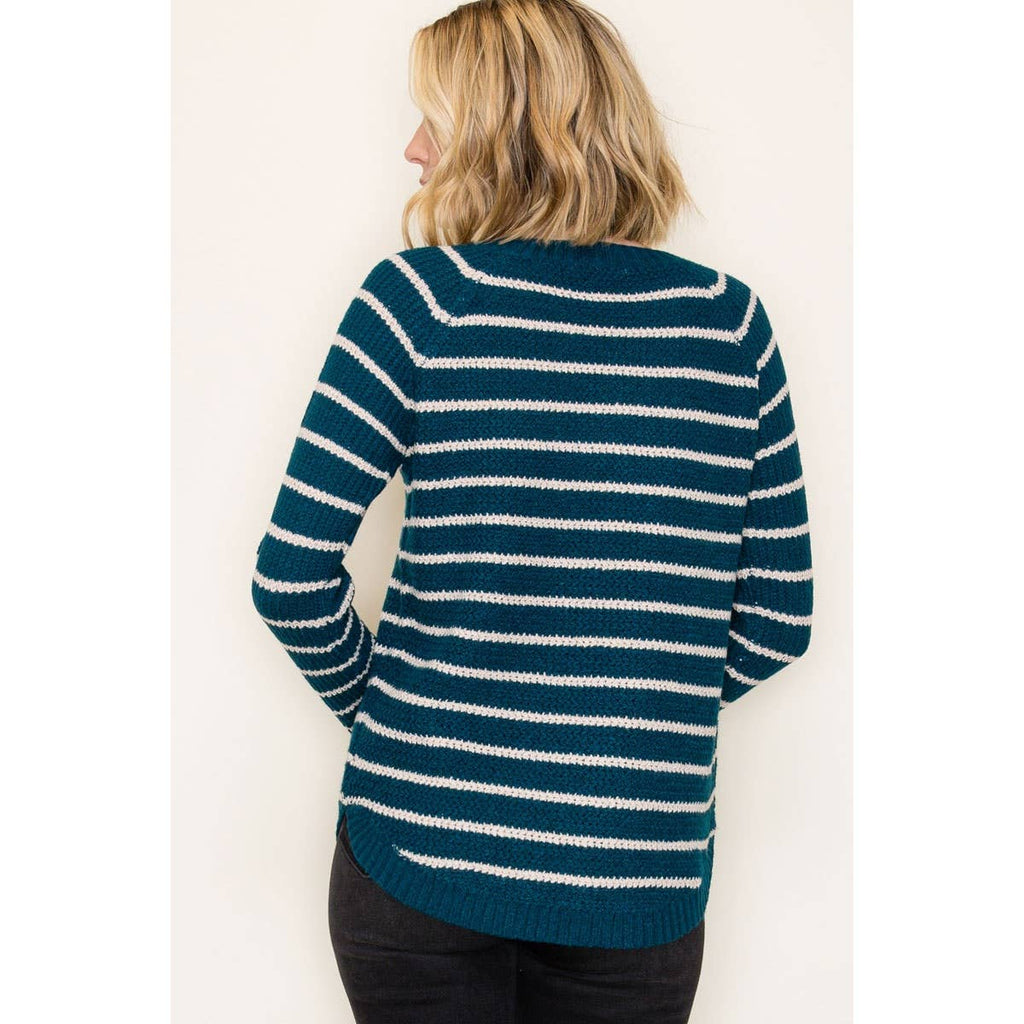 MINI WAFFLE STRIPED PULLOVER SWEATER