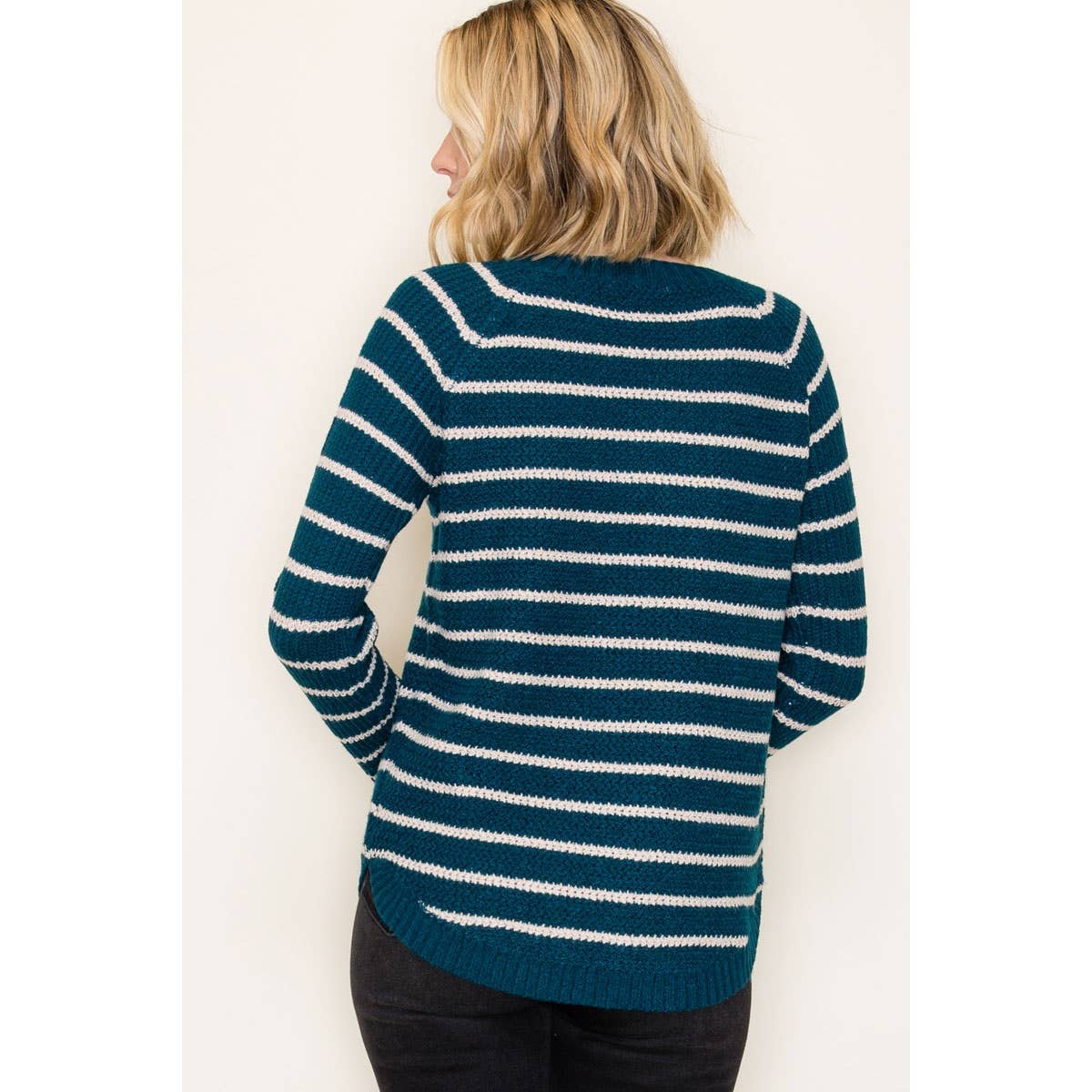 MINI WAFFLE STRIPED PULLOVER SWEATER