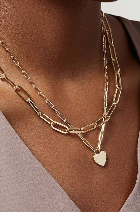 18K STAINLESS STEEL TARNISH FREE LAYERED HEART NECKLACE