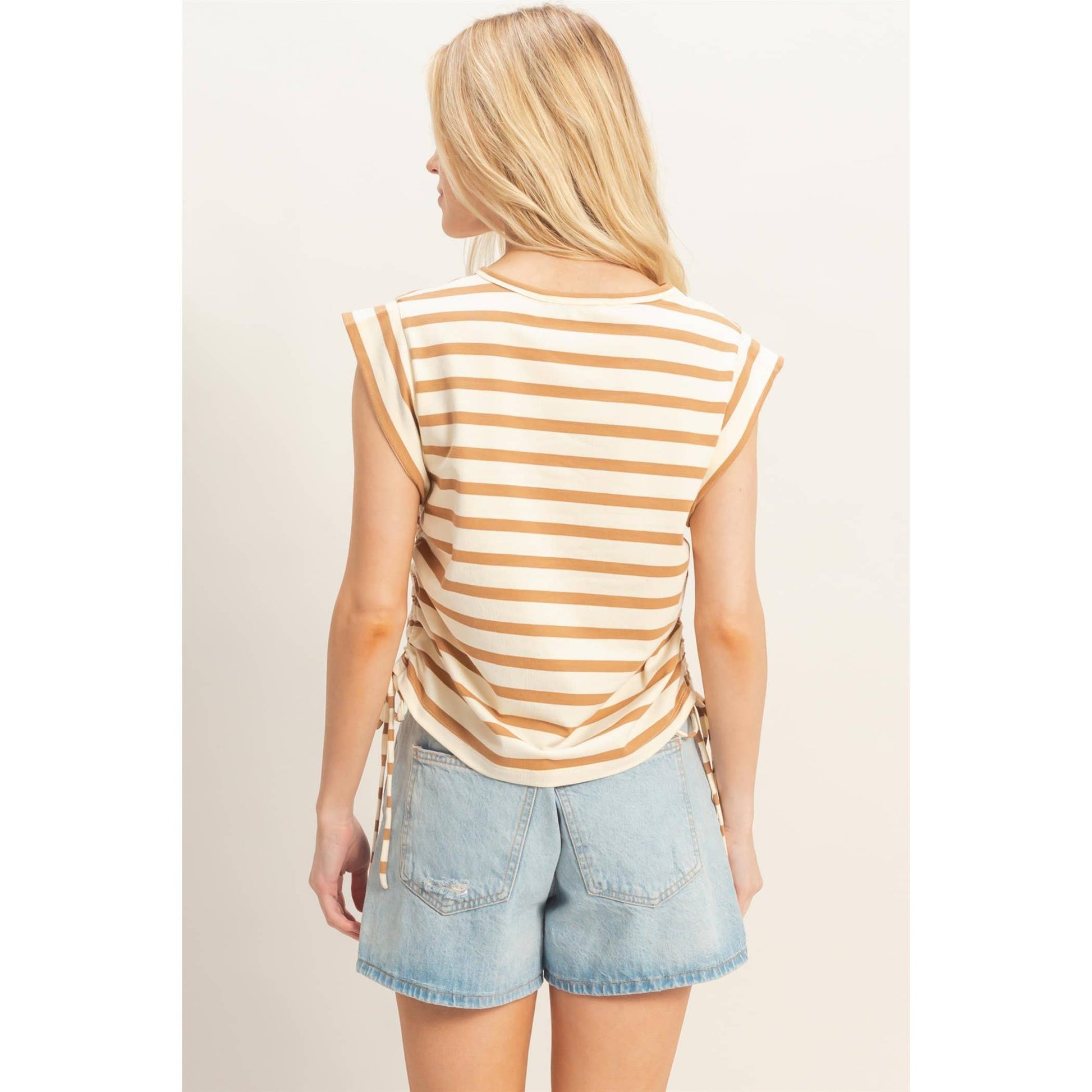 Striped Sleeveless Tie-Side Top