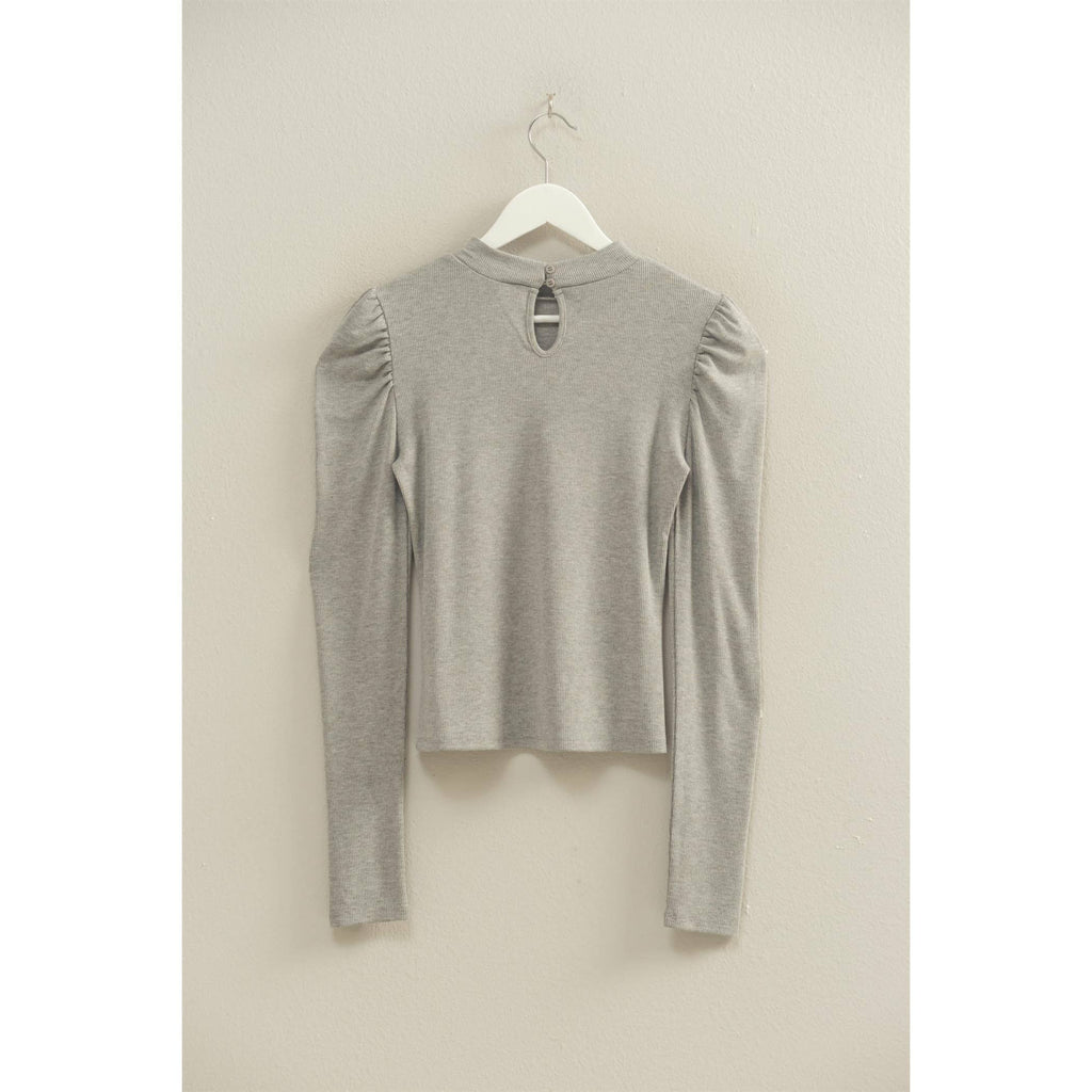 Elegant Puff-Sleeve Fitted Top With Keyhole Back