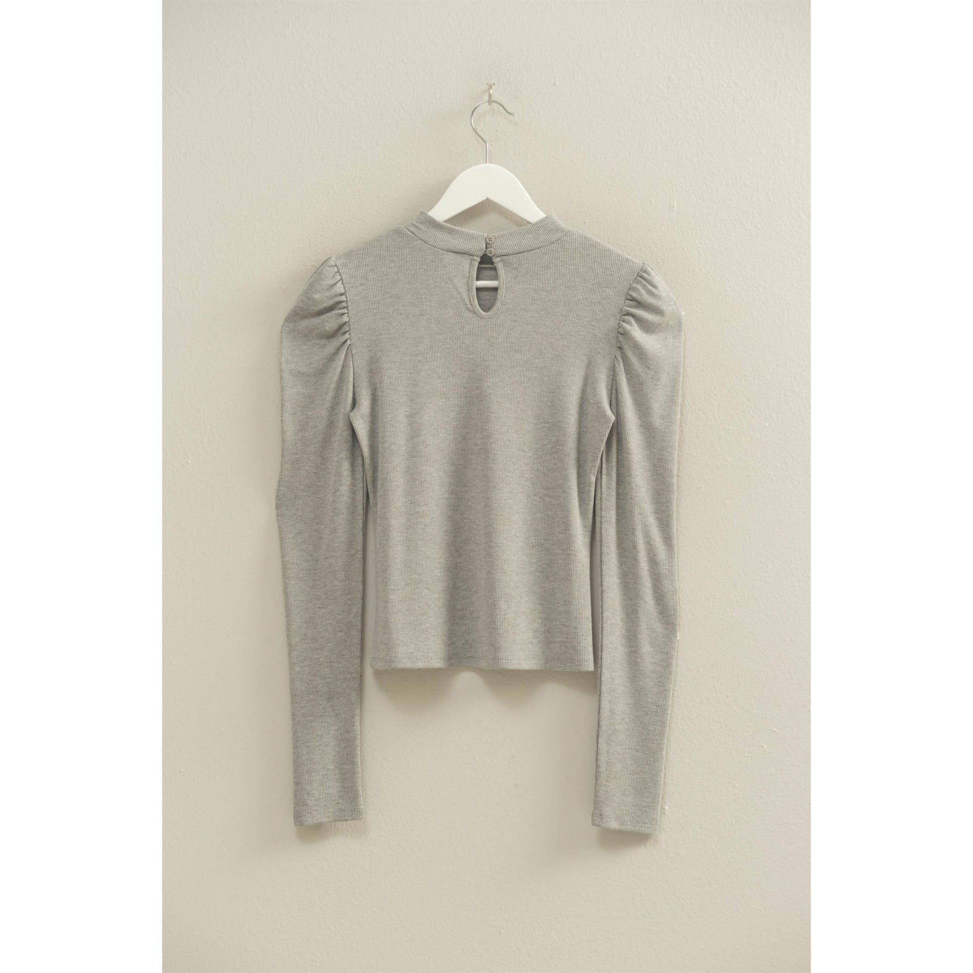 Elegant Puff-Sleeve Fitted Top With Keyhole Back