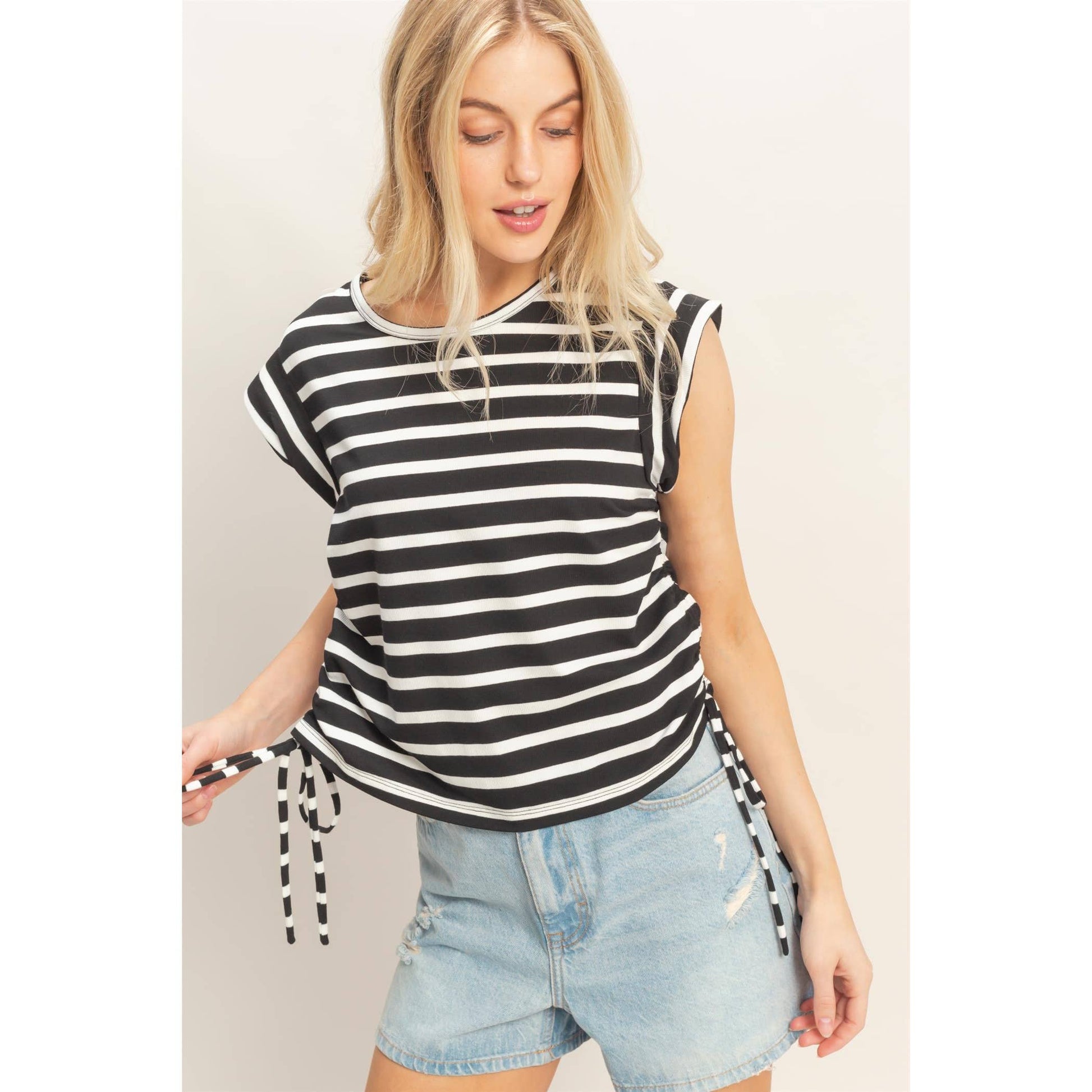 Striped Sleeveless Tie-Side Top