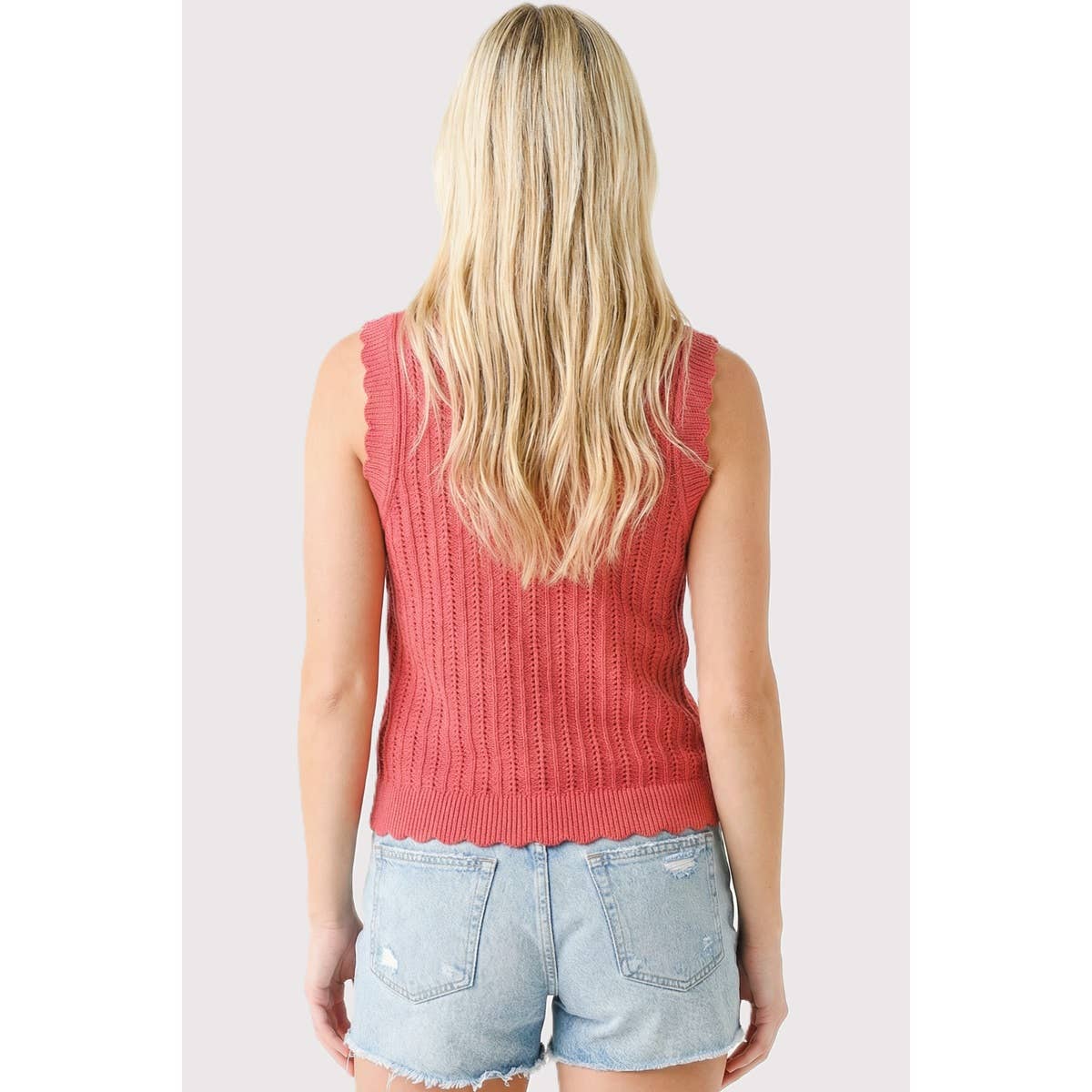 SCALLOP HEM FINISH BUTTON DOWN SWEATER