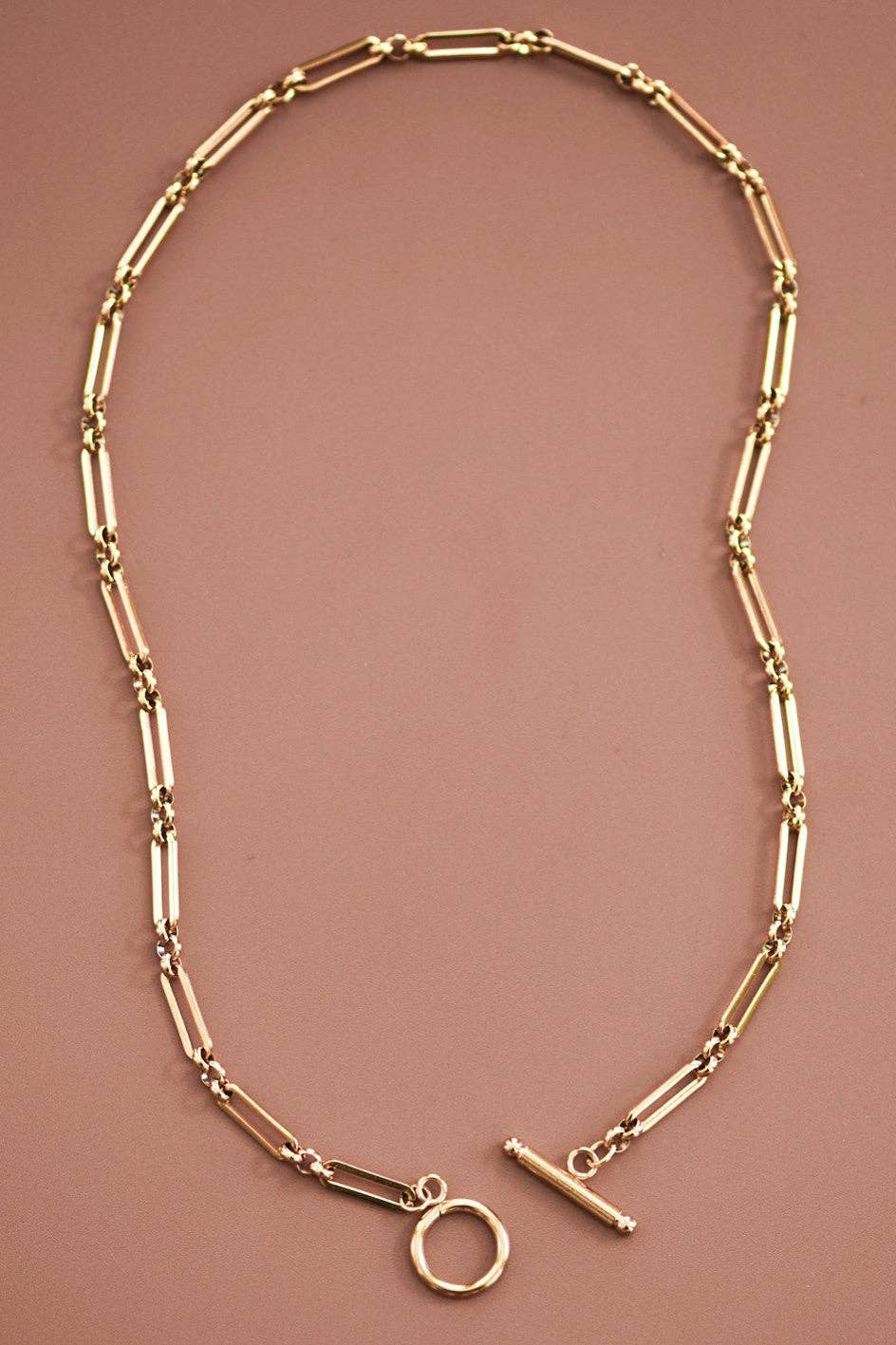 18K Gold Plated Waterproof Stainless Steel Paperclip Toggle Necklace