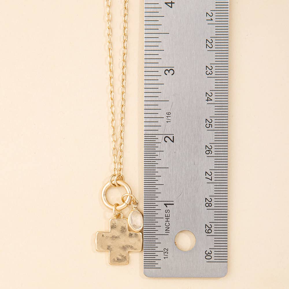 Dainty Hammered Cross And Pearl Charm Necklace