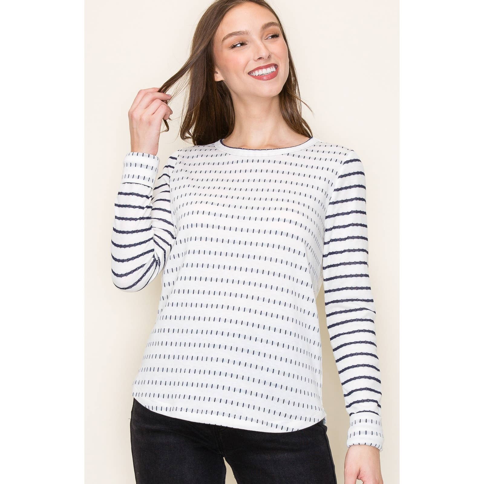 DOUBLE STRIEPD POLY FRENCH TERRRY TOP