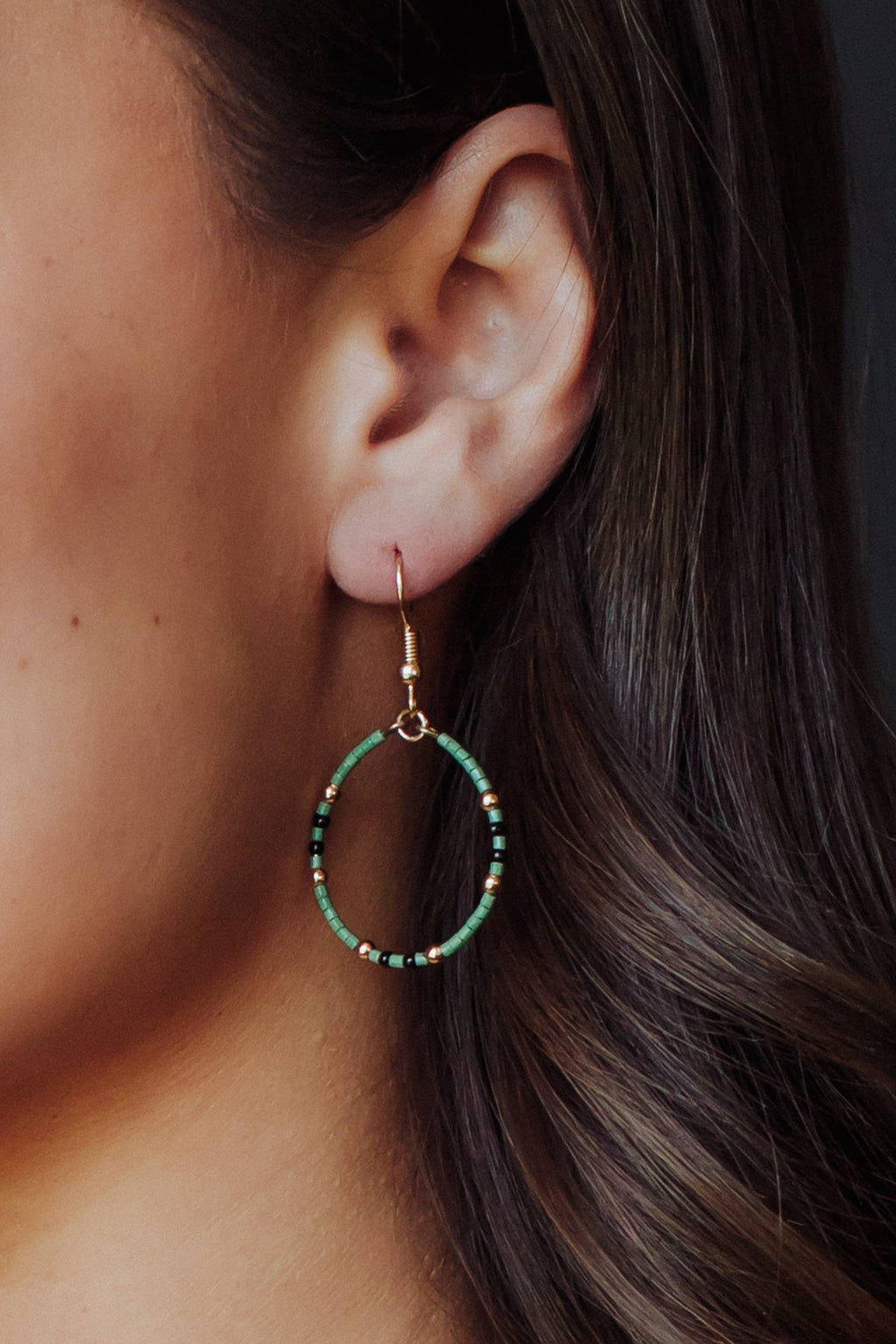 Teal Beaded Dangle Hoop Earrings  - Multicolored