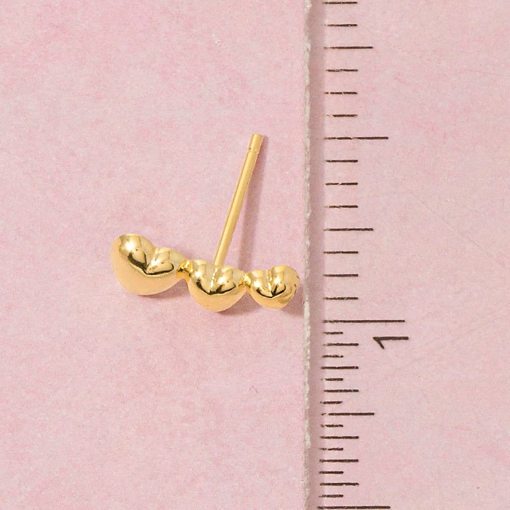 Gold Dipped Triple Heart Bar Stud Earrings