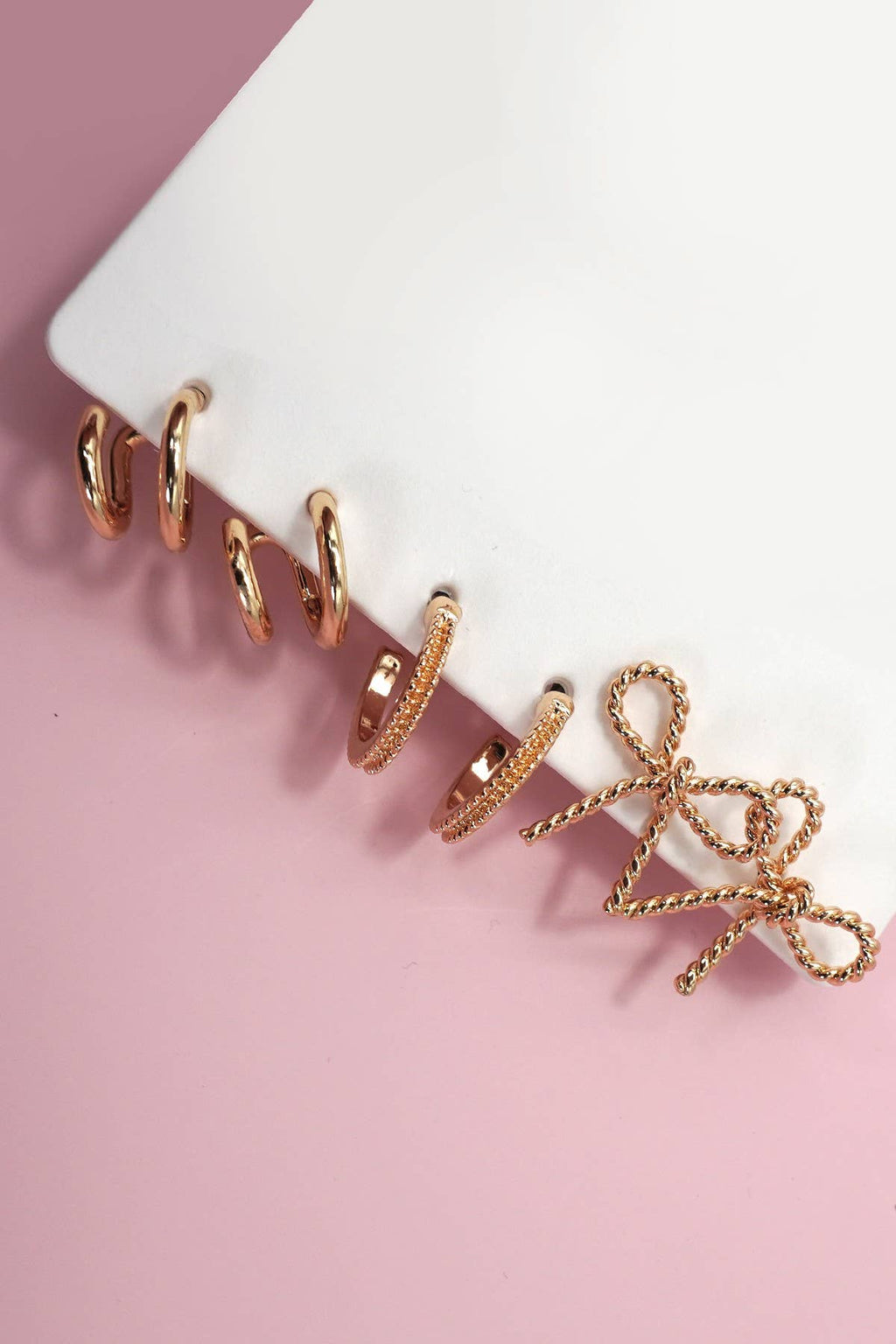HUGGIE BOW HOOP TITANIUM POST EARRINGS SET
