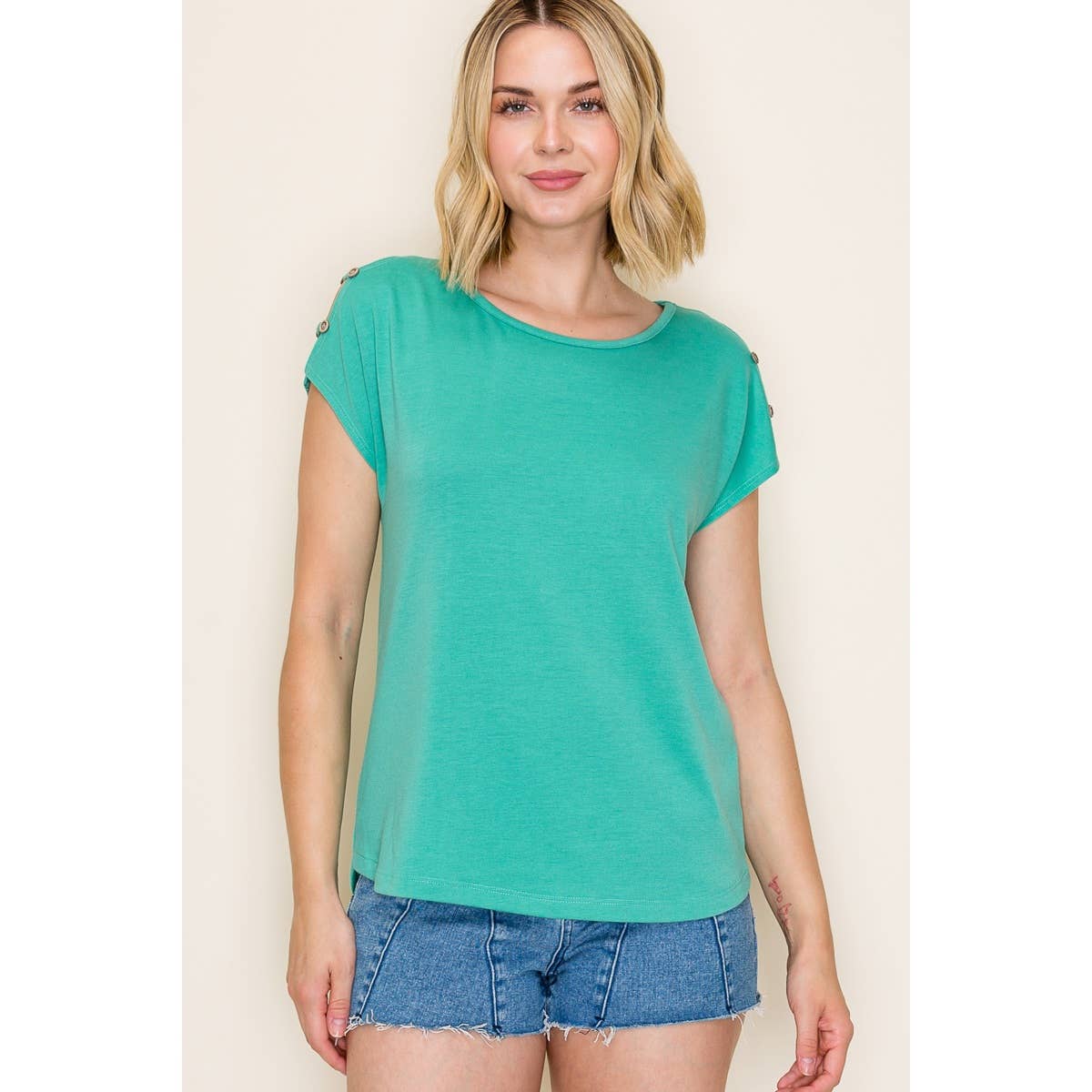 BUTTON SHOULDER SOLID TERRY TOP