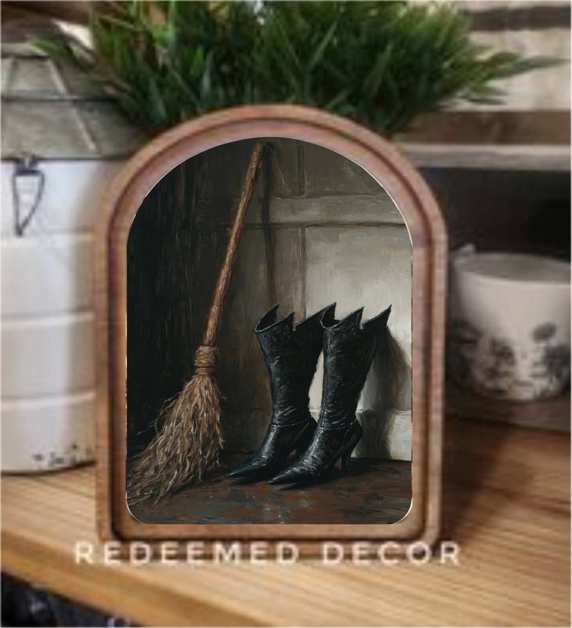 6x8 Arch Top Witch Boots Framed Art