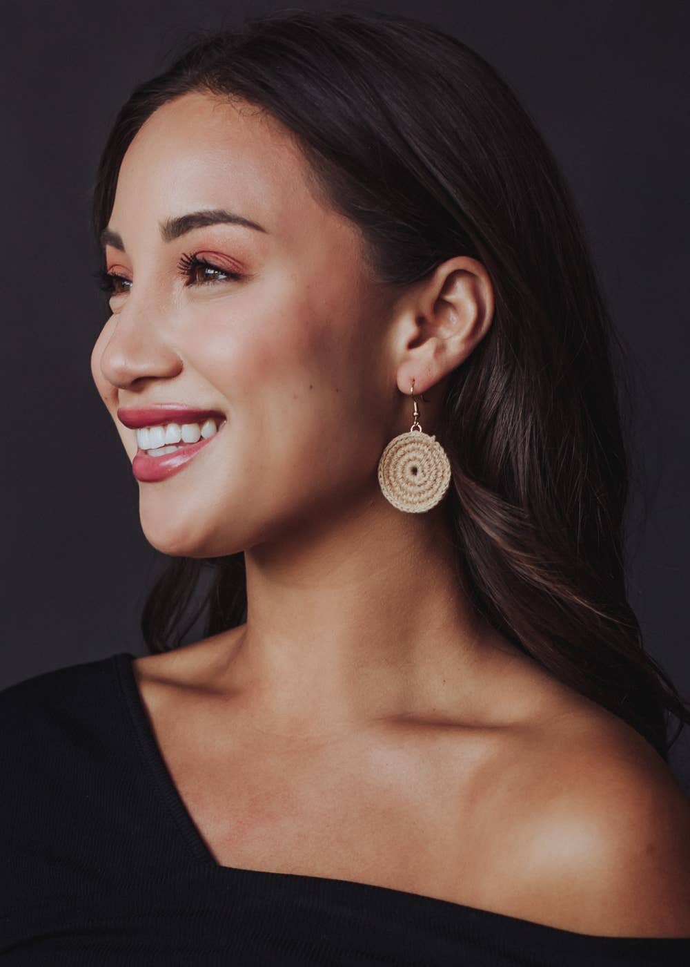 Tan Circle Crochet Earrings