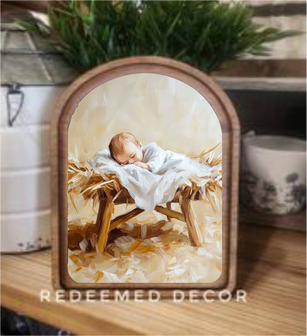 Arch Top Manger Framed Art 6x8
