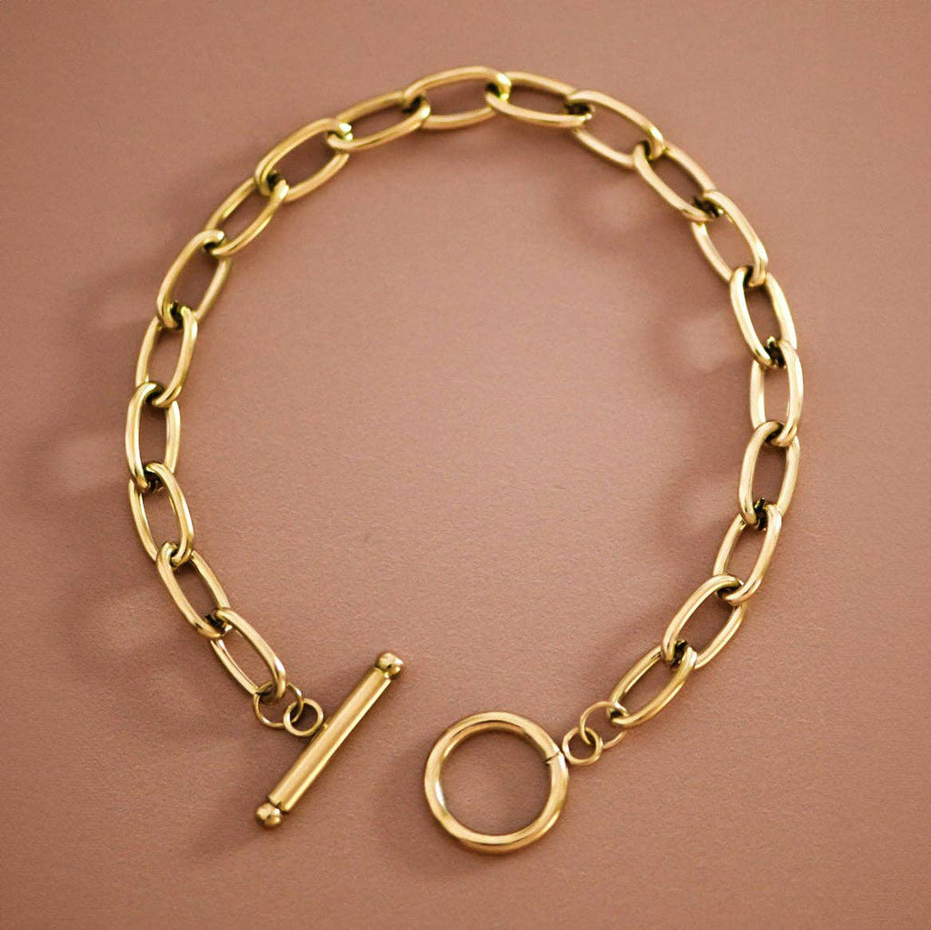 18K Gold Plated Paperclip Chain Stainless Steel Bracelet