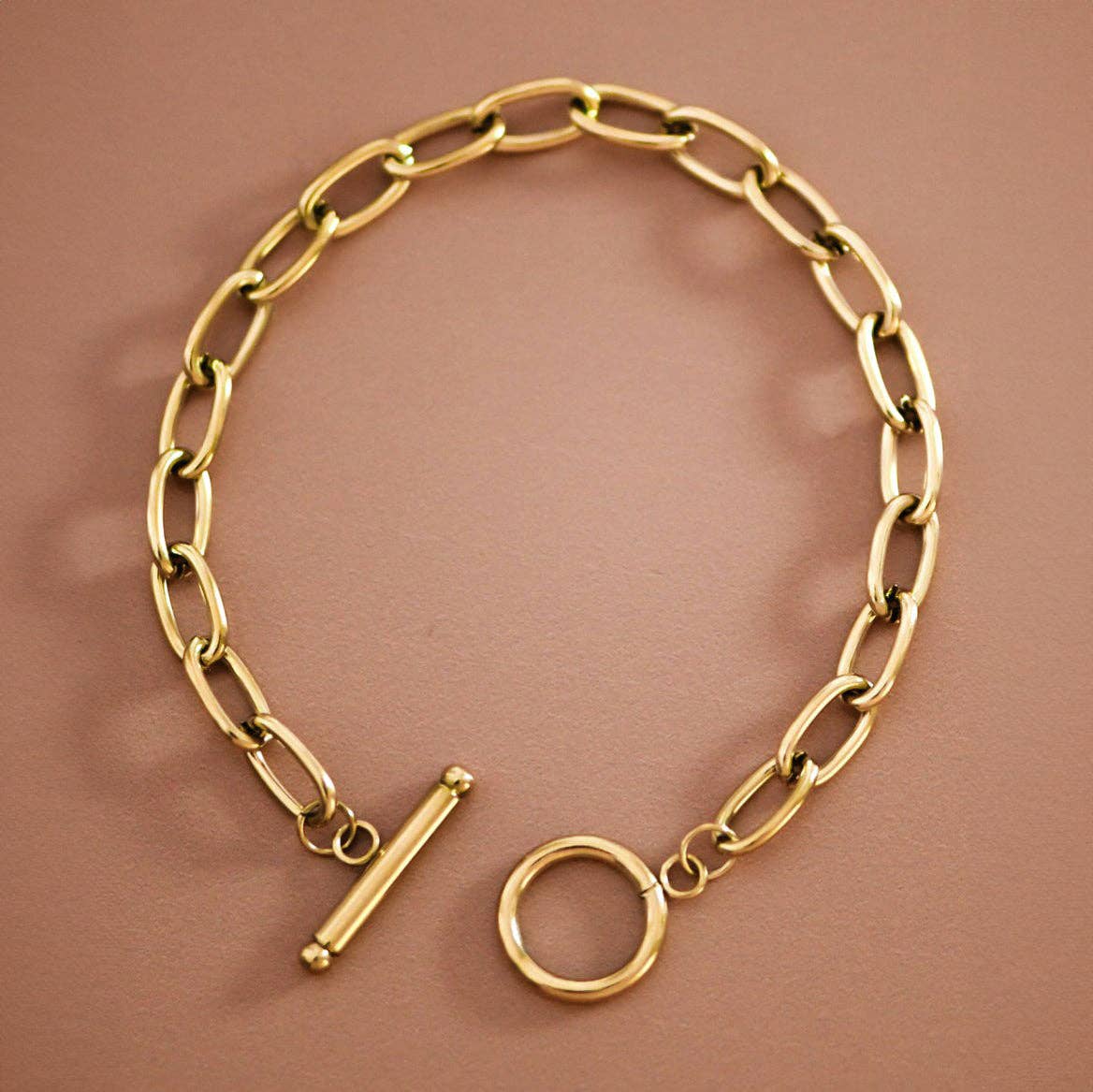 18K Gold Plated Paperclip Chain Stainless Steel Bracelet