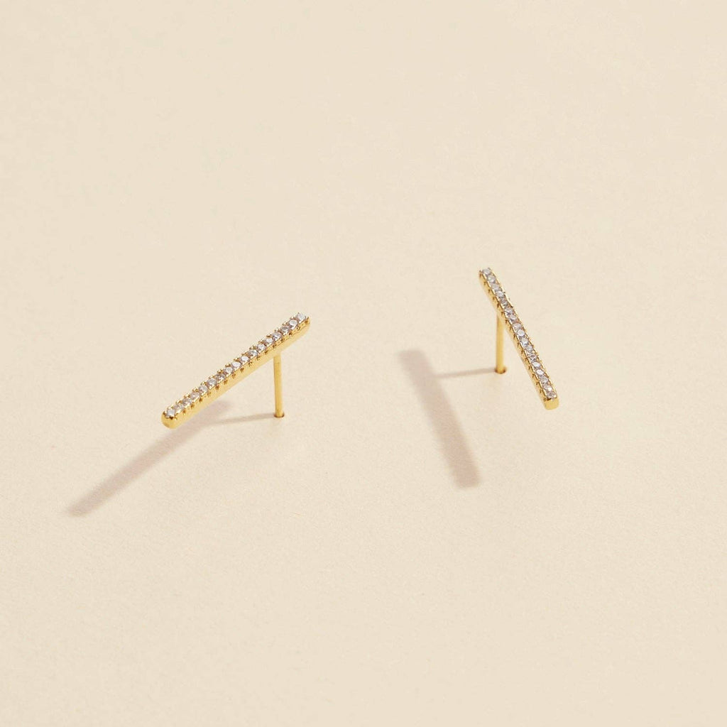 Sleek Bar Rhinestone Gold-Dipped Stud Earrings