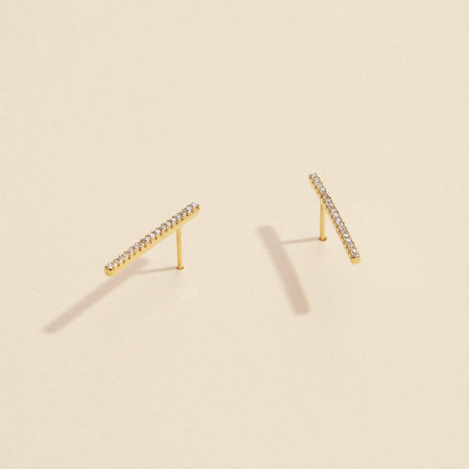 Sleek Bar Rhinestone Gold-Dipped Stud Earrings