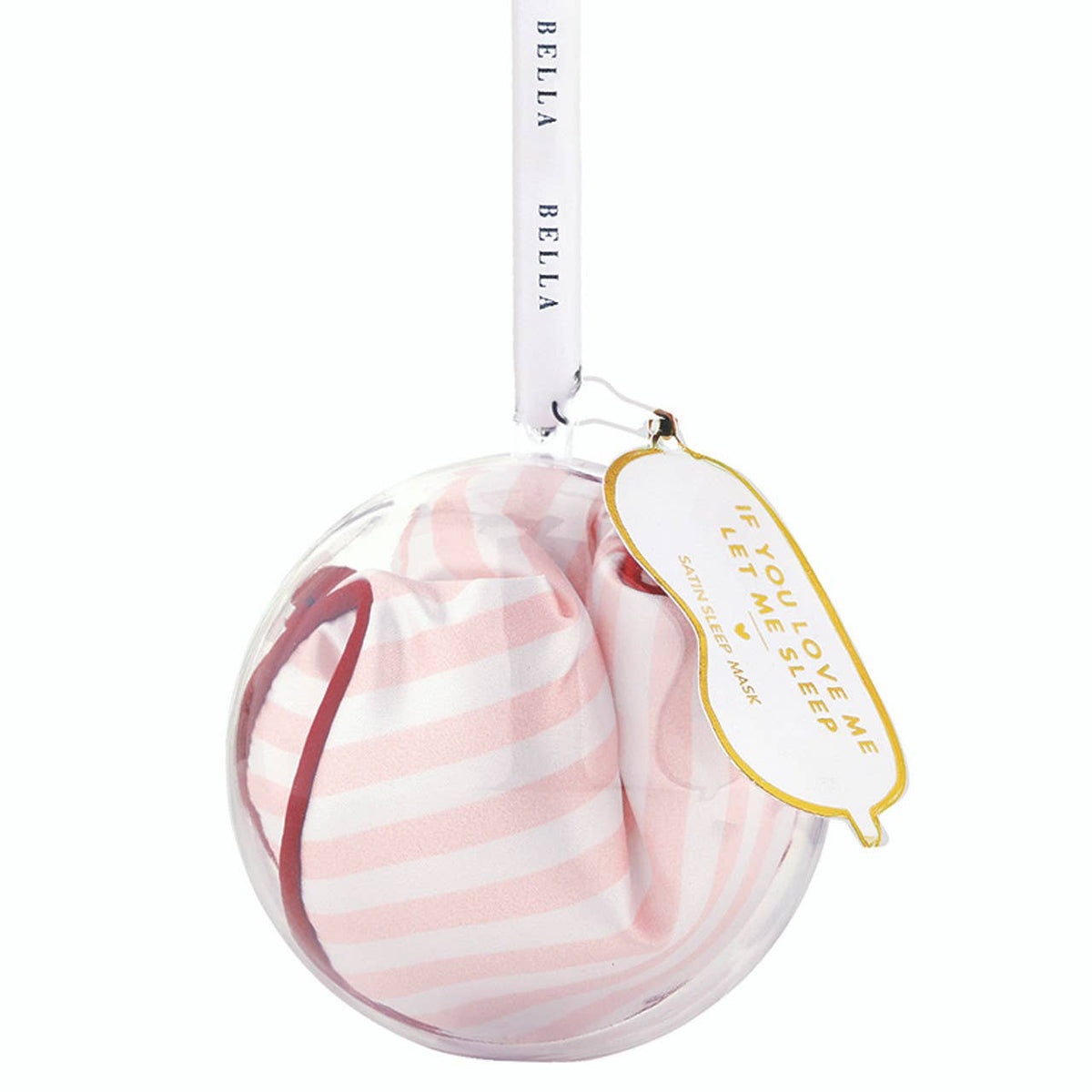 Sleep Mask in Ornament - Light Pink Stripe + Burgundy Trim