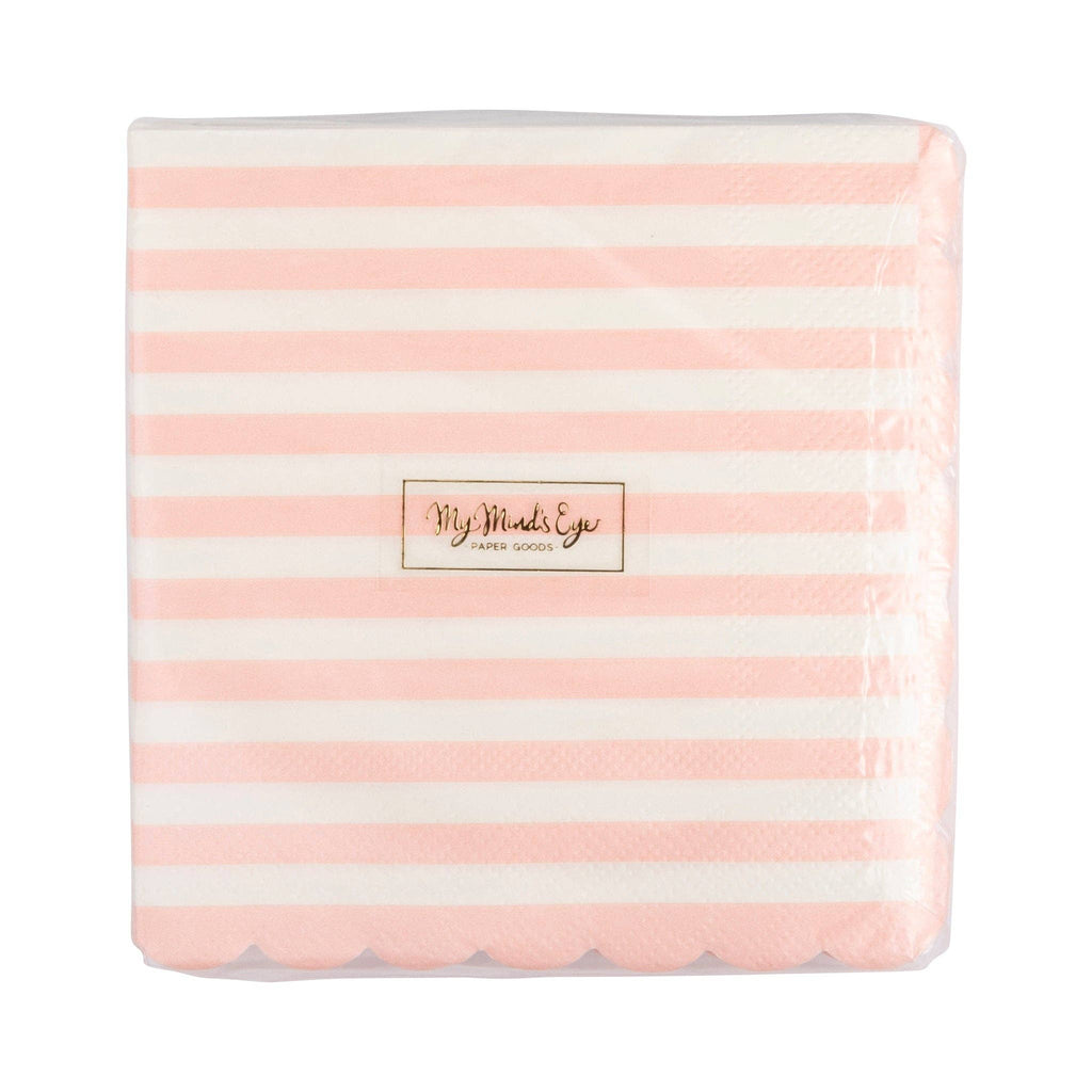 5" Pink Striped Scalloped Cocktail Napkins