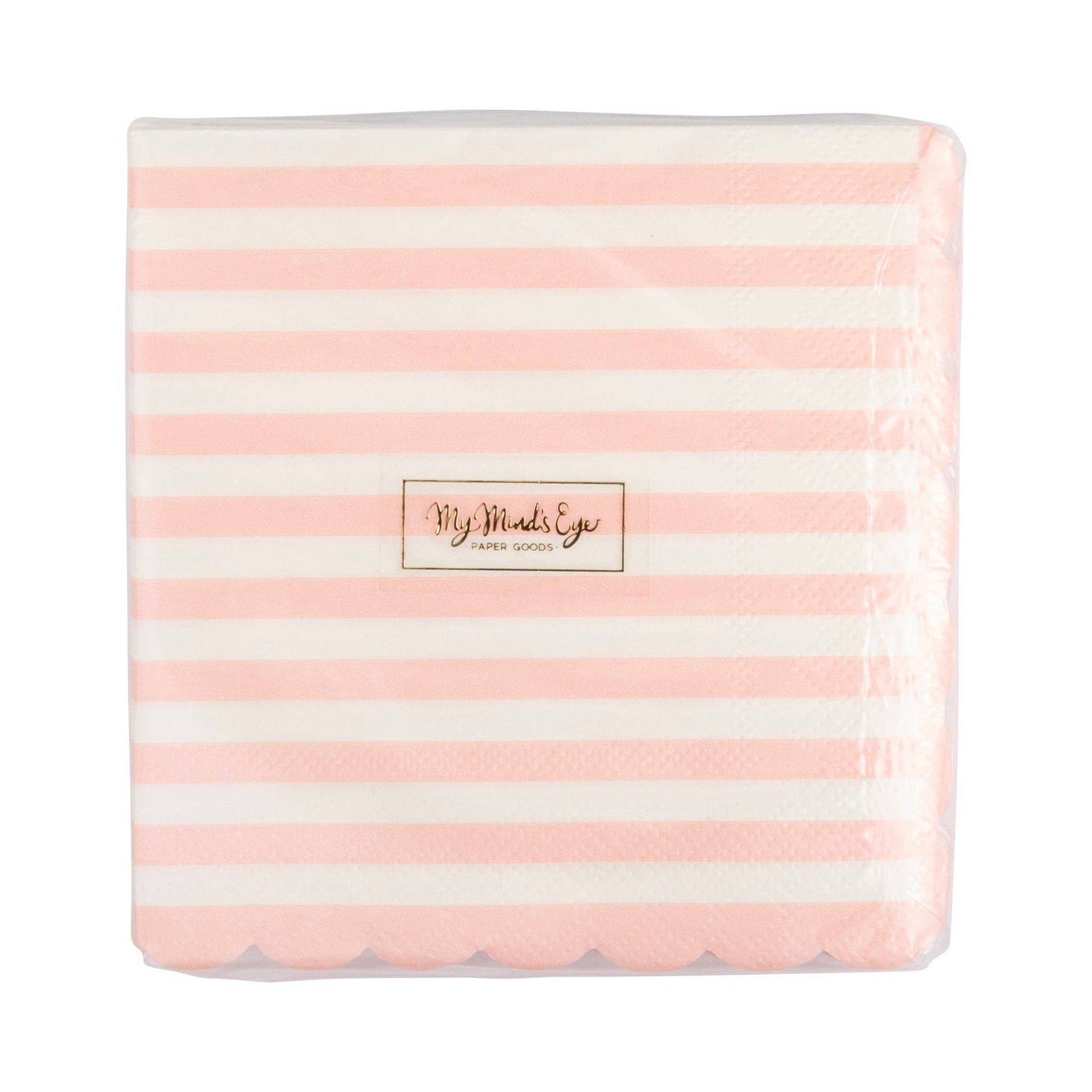 5" Pink Striped Scalloped Cocktail Napkins