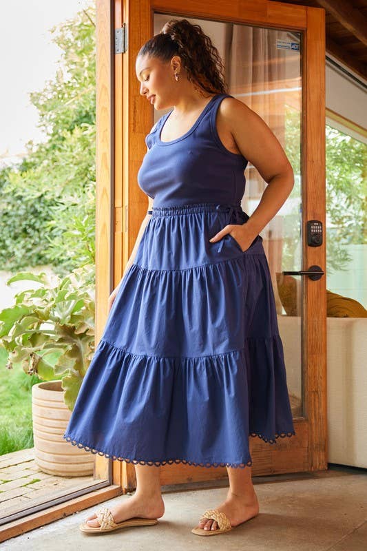 Curvy Sleeveless Knit Tank Poplin Skirt Mixed Media Dress