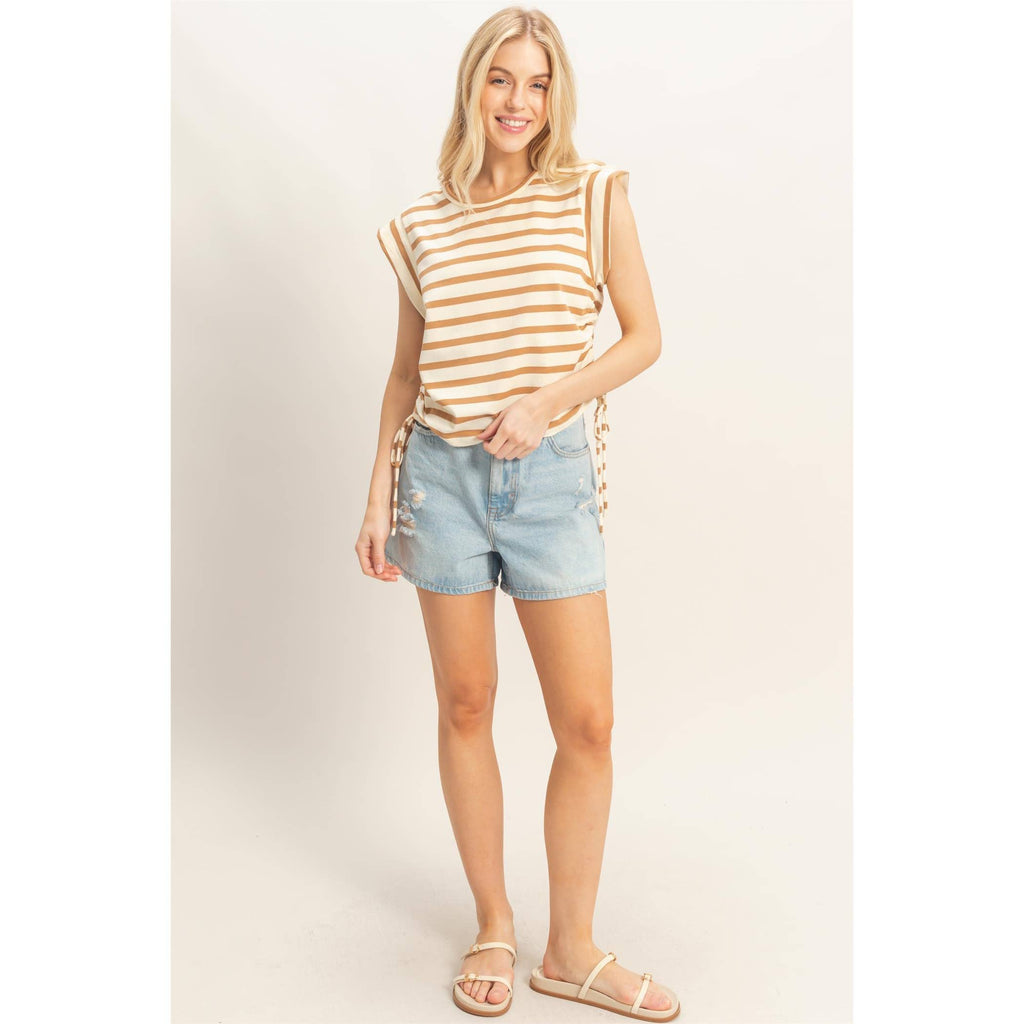 Striped Sleeveless Tie-Side Top