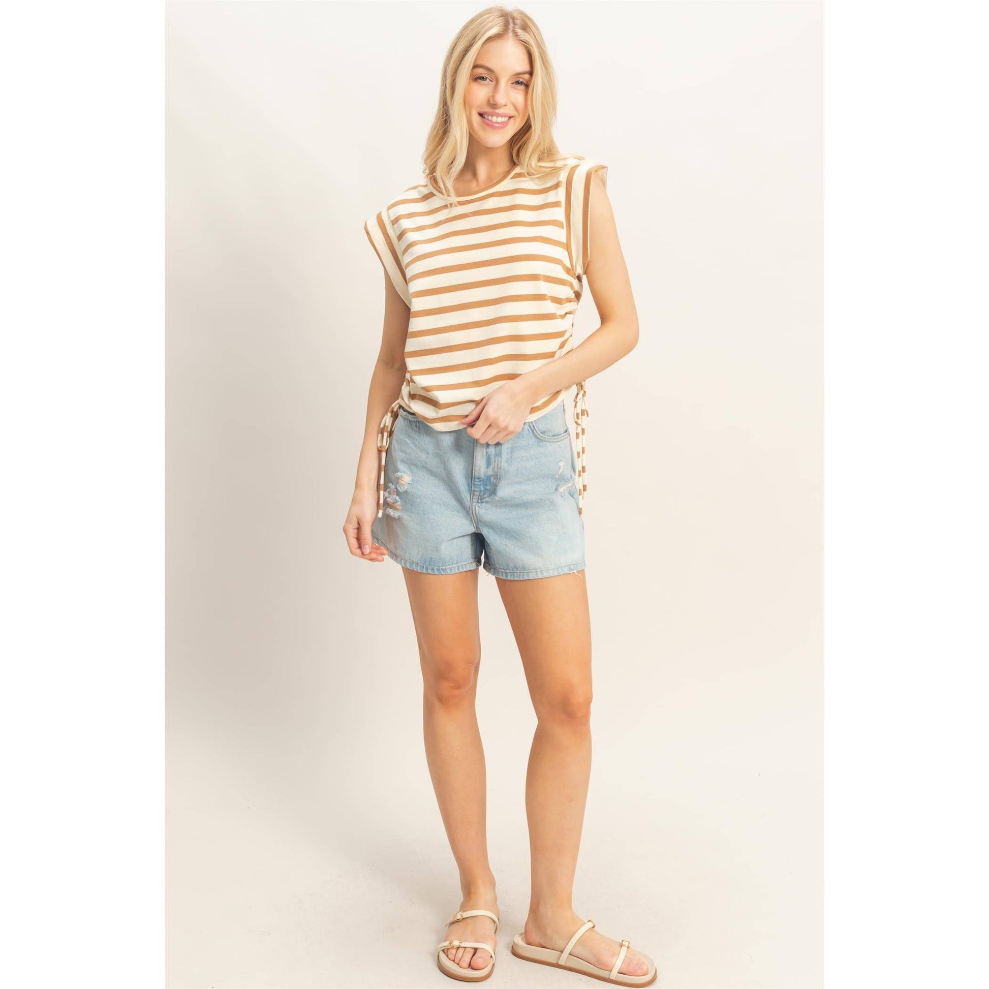 Striped Sleeveless Tie-Side Top