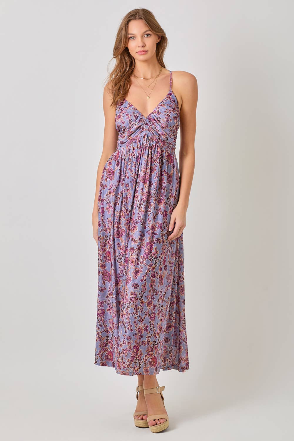 Criss Cross Back Pink Floral Dress