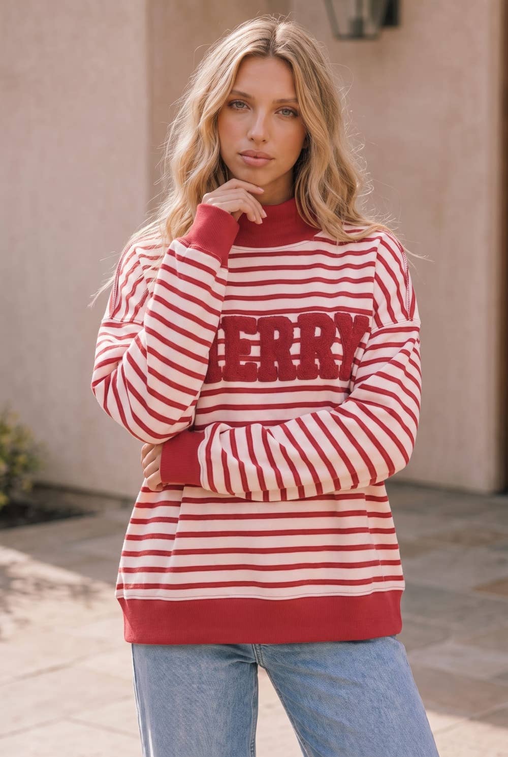 Chenille Merry Striped Oversized Pullover