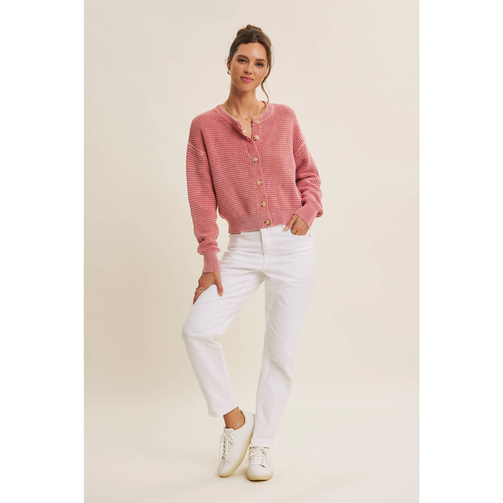 MINERAL-WASHED CABLE KNIT CARDIGAN