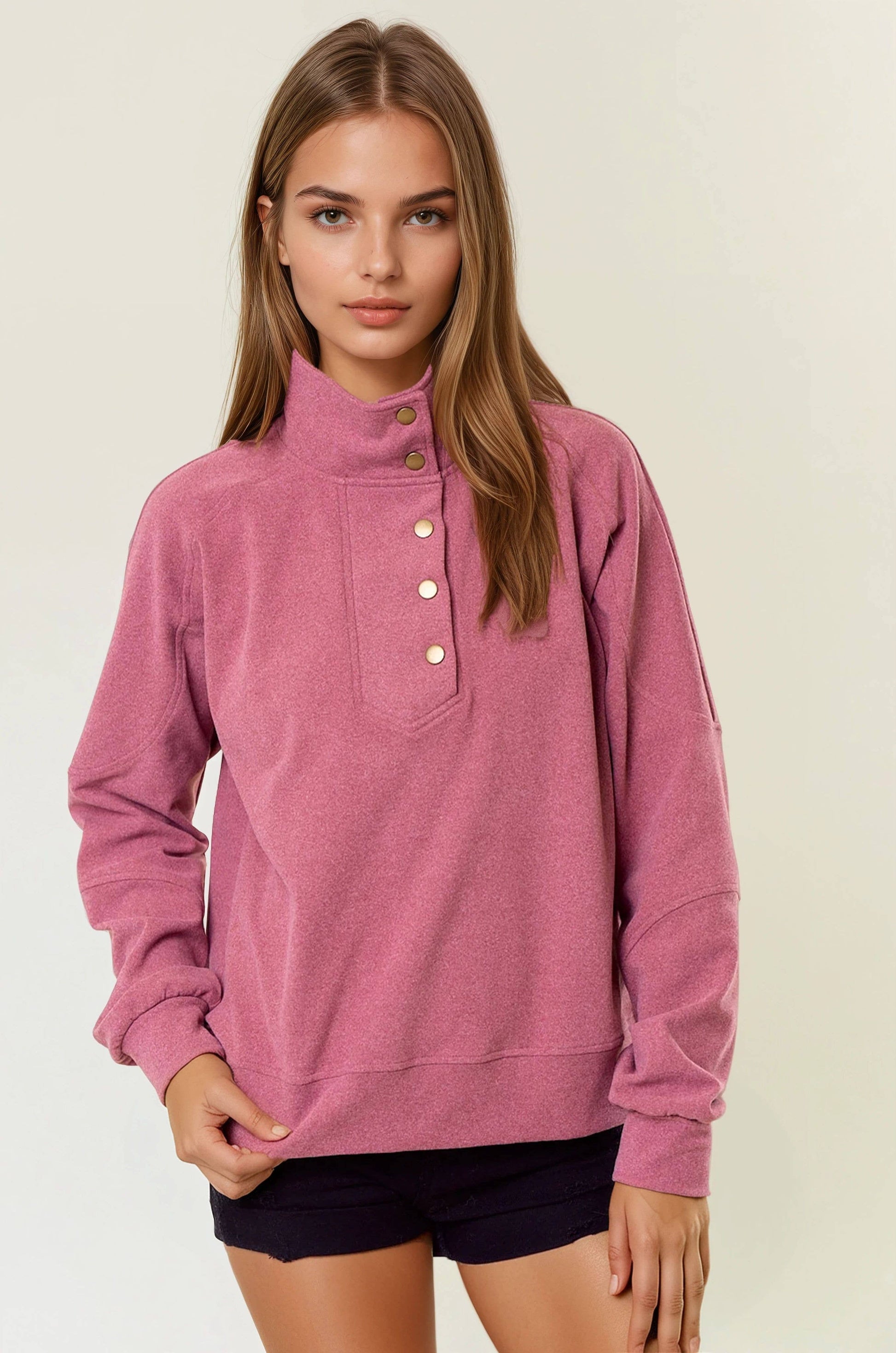 Buttery Soft Brushed Knit Mock Neck Sweatshirt