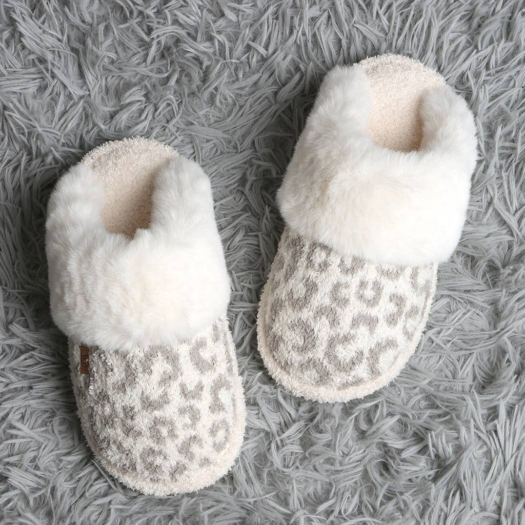 Leopard Faux Fur Cuff Luxury Soft Slipper
