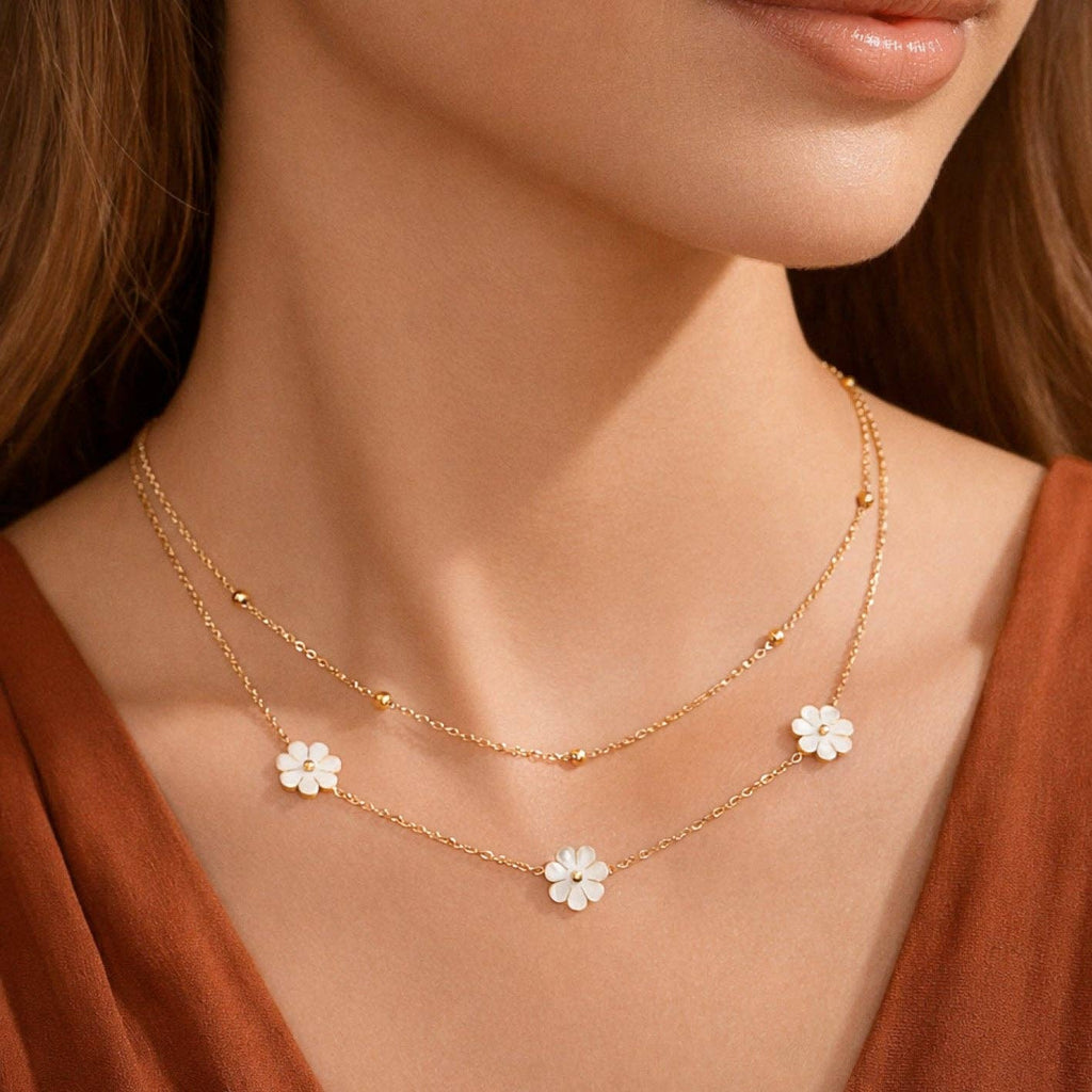 18K Gold Plated Waterproof Stainless Steel Layered Flower Necklace