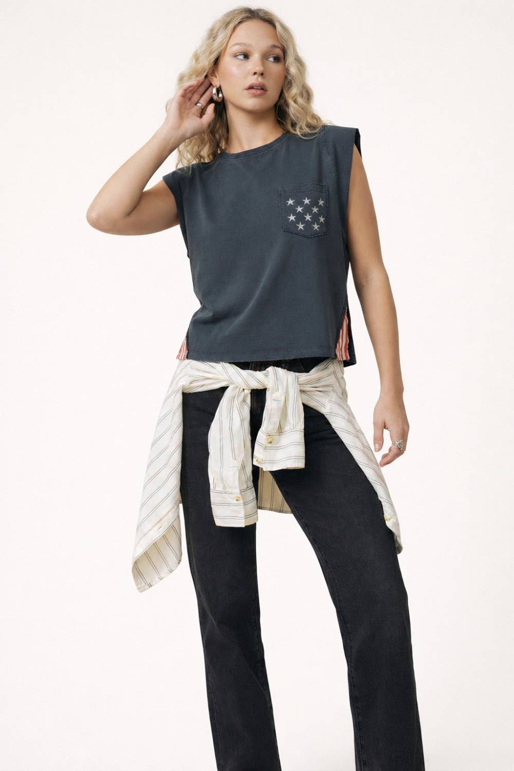 USA star pocket stripe side tank