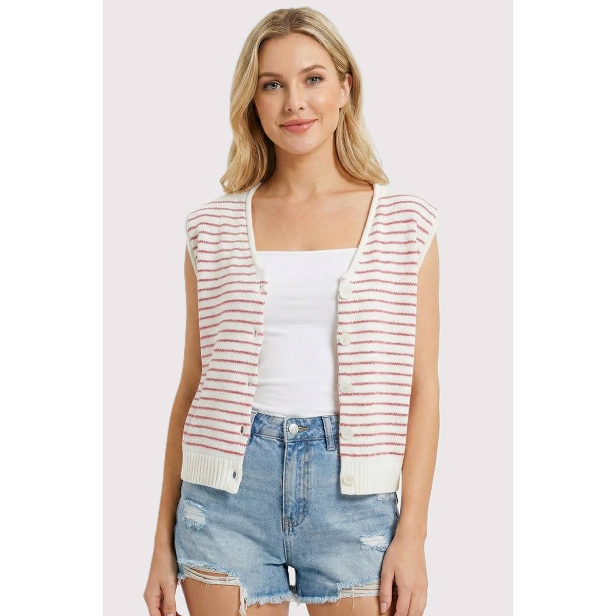 STRIPED SWEATER VEST CARDIGAN