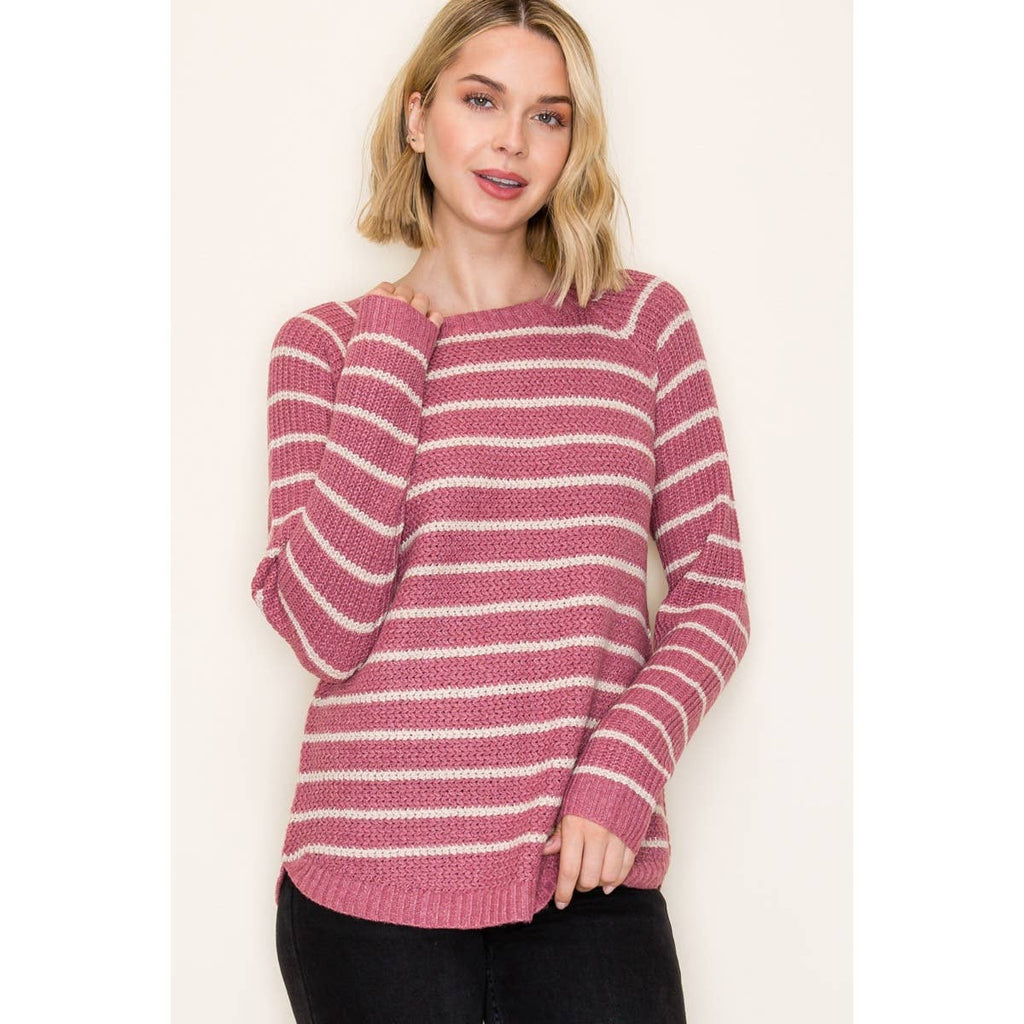 MINI WAFFLE STRIPED PULLOVER SWEATER