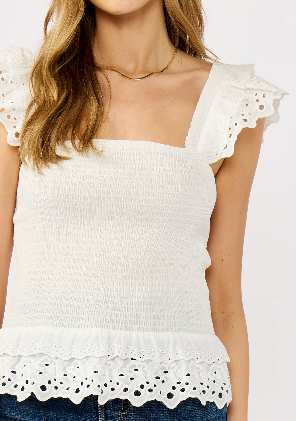Smocked Scallop Lace Ruffle Top