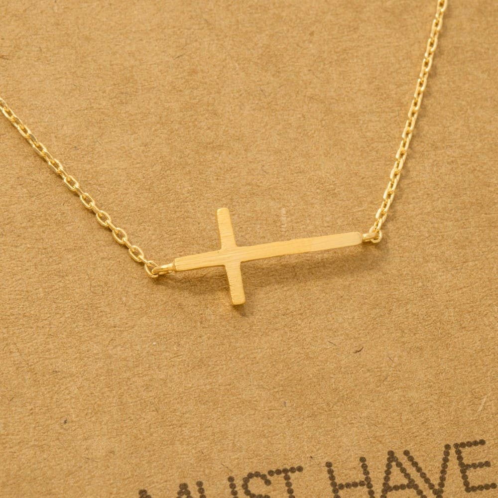 Gold Dipped Side Cross Pendant Necklace