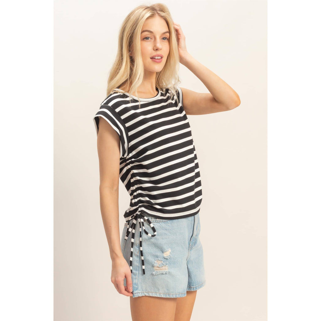 Striped Sleeveless Tie-Side Top