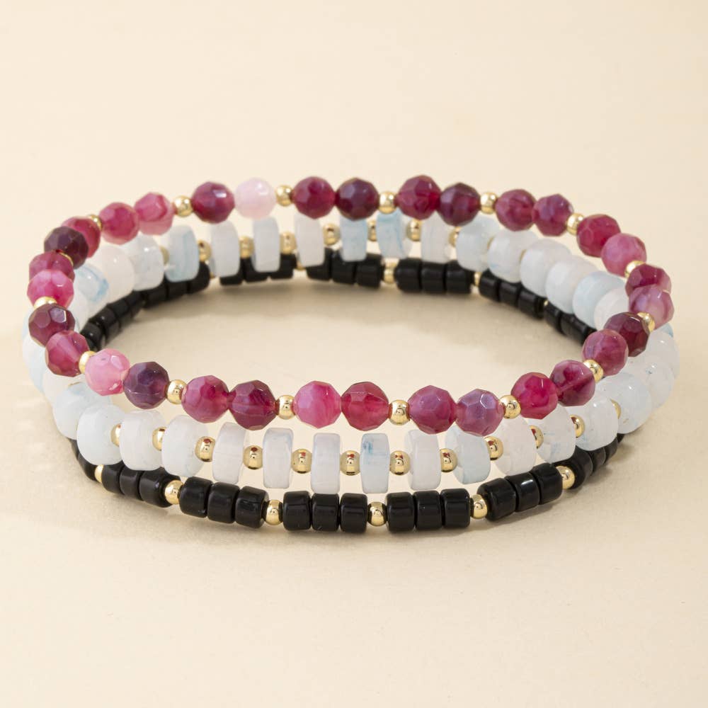 Faceted Bead Trio Stretch Bracelet Set