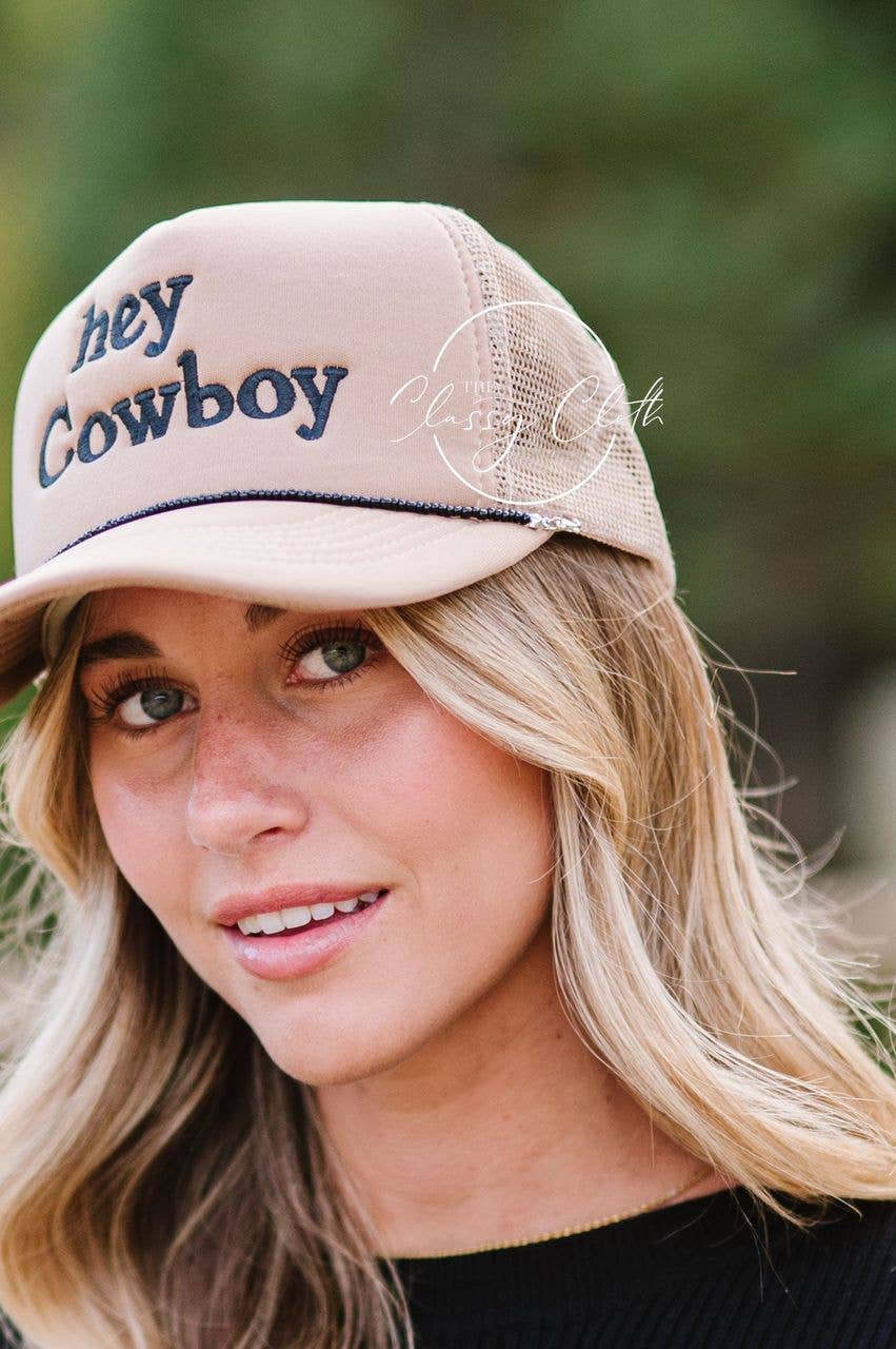 Embroidered Trucker Hat - Hey Cowboy
