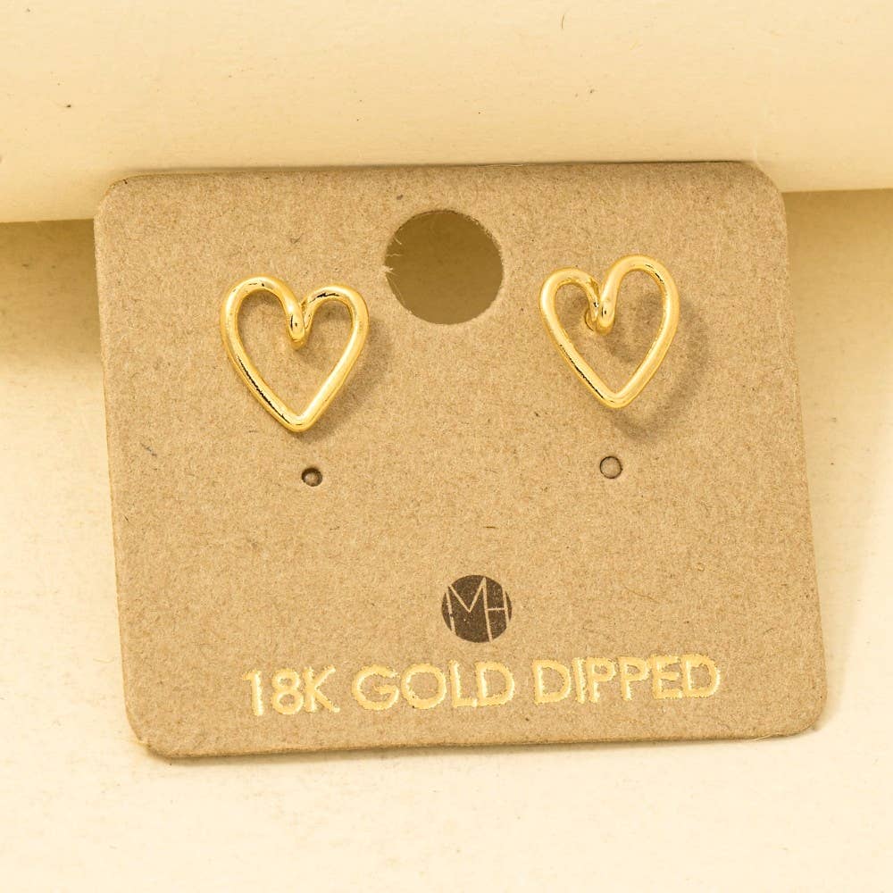 Gold Dipped Wire Heart Stud Earrings